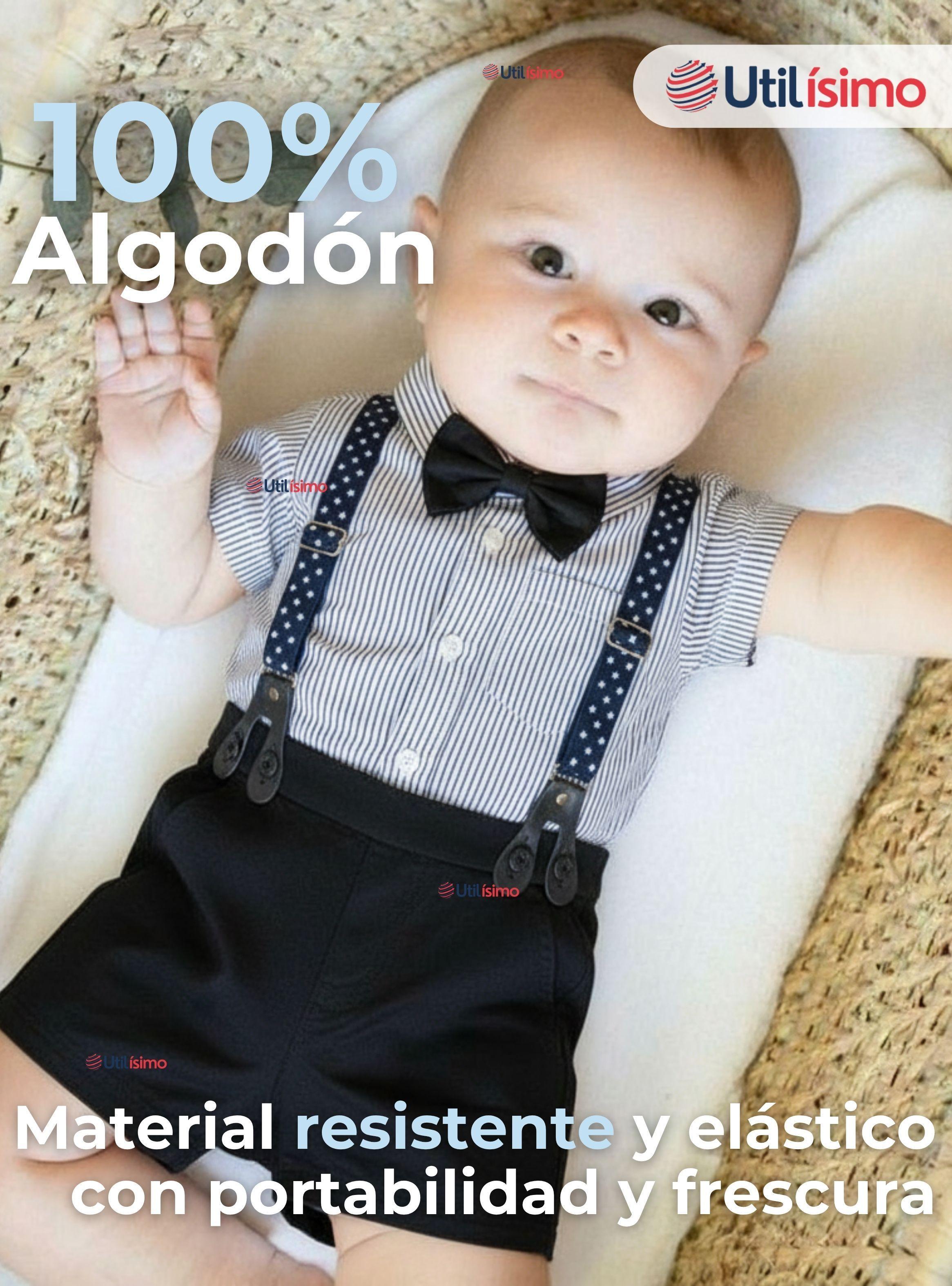 Conjunto de Vestir con Tirantes Camisa Blanca de Rayas y Pantalón Corto Algodón Niño-4