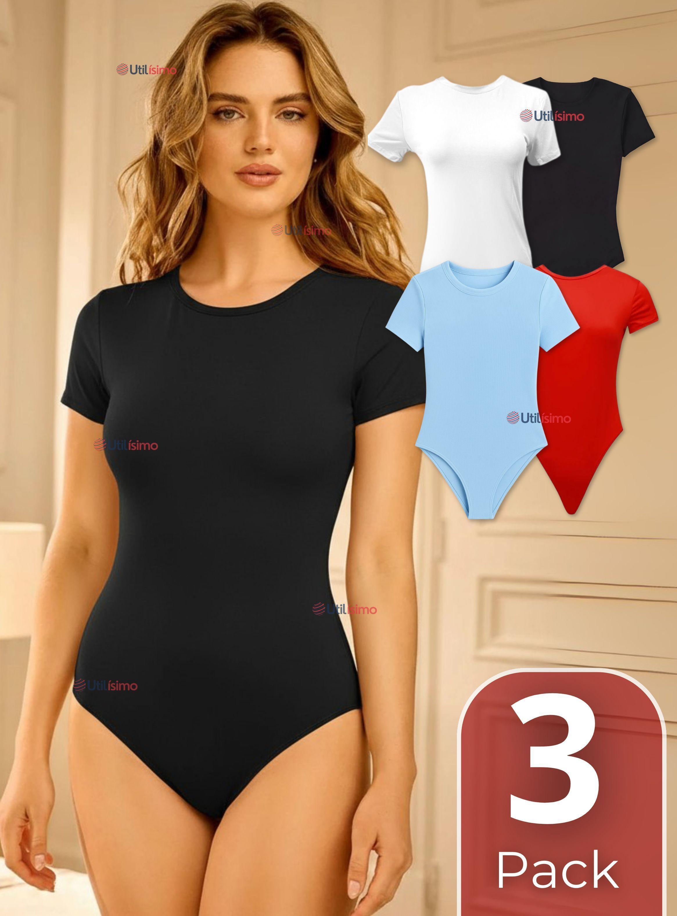 Pack 3 Bodys Ajustables Moldeador 100% Bambú Cuello Redondo Mangas Cortas Mujer Colores Surtidos-0