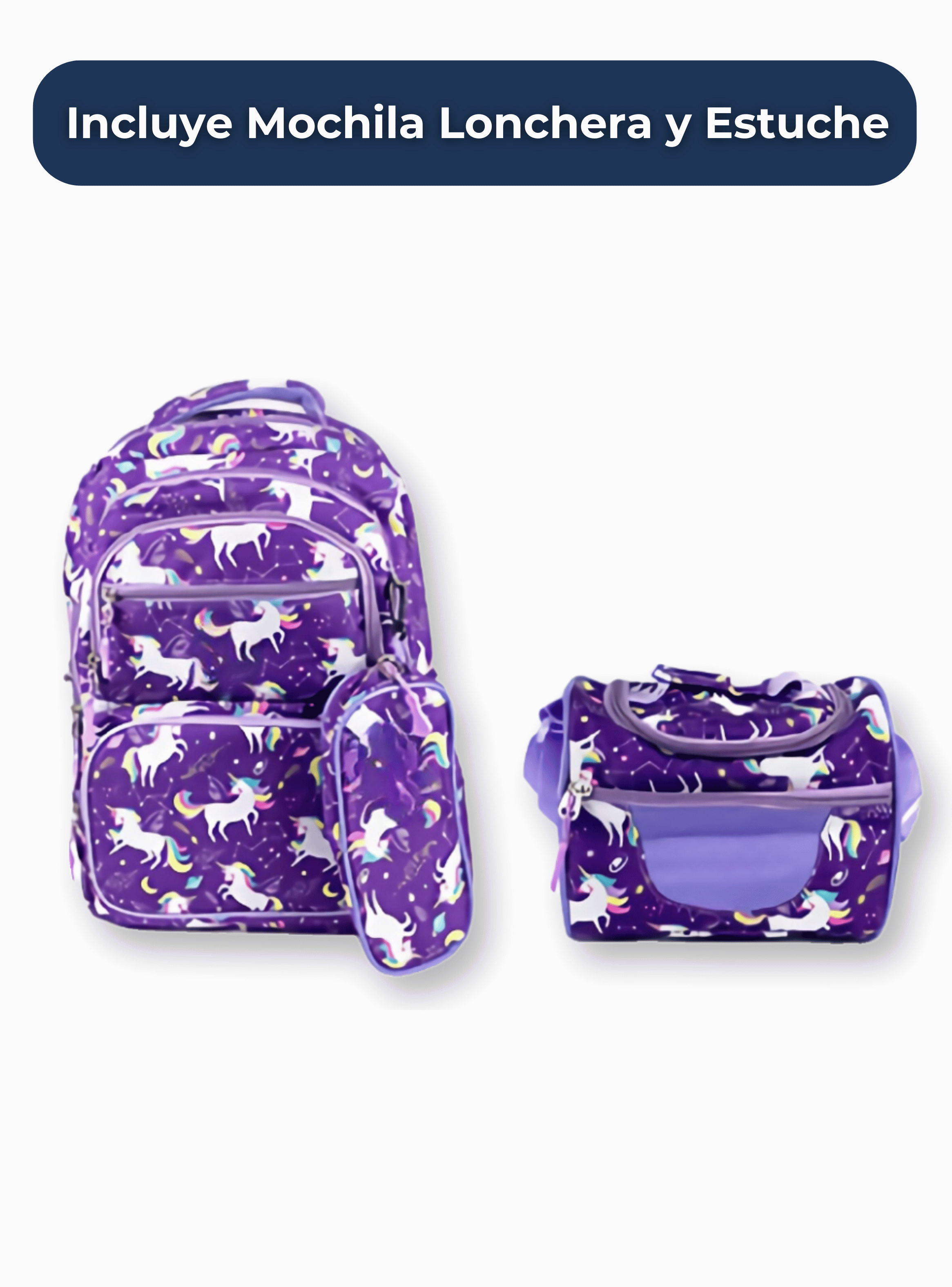  Mochila Con Lonchera Y Estuche 45CM Diseños Variados Niña Unicorns-2