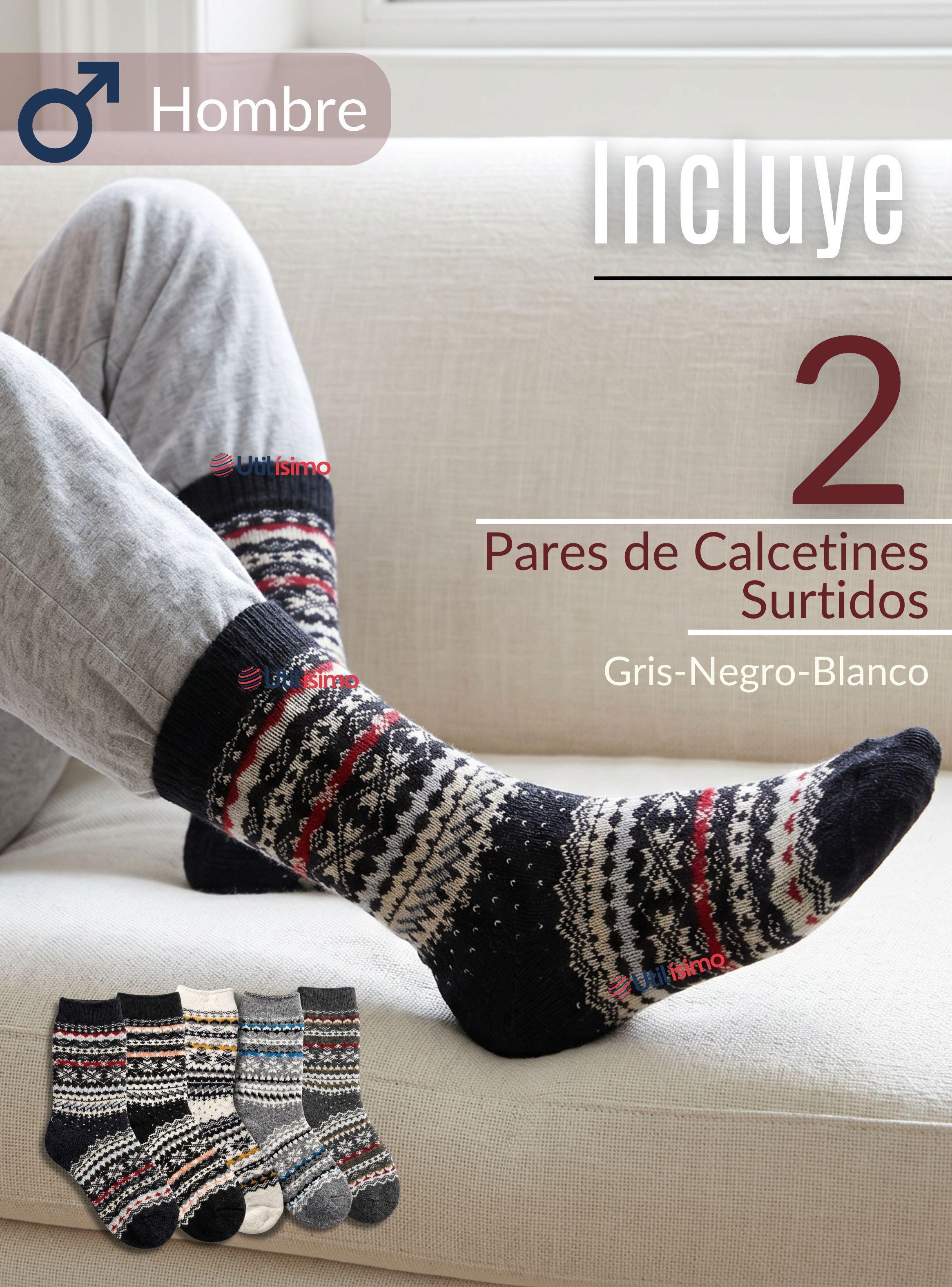 Pack 2 Calcetines Algodón Toalla Grueso Hombre Colores Surtidos Frío Invierno-2