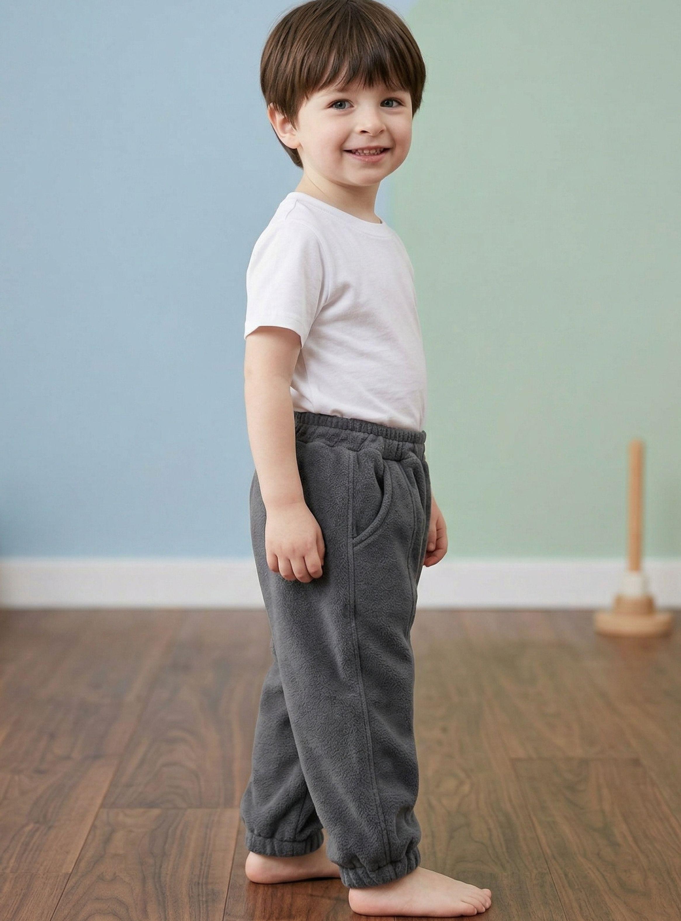 Buzo Pantalón Forrado Polar Gris Bebé Niño Invierno-1