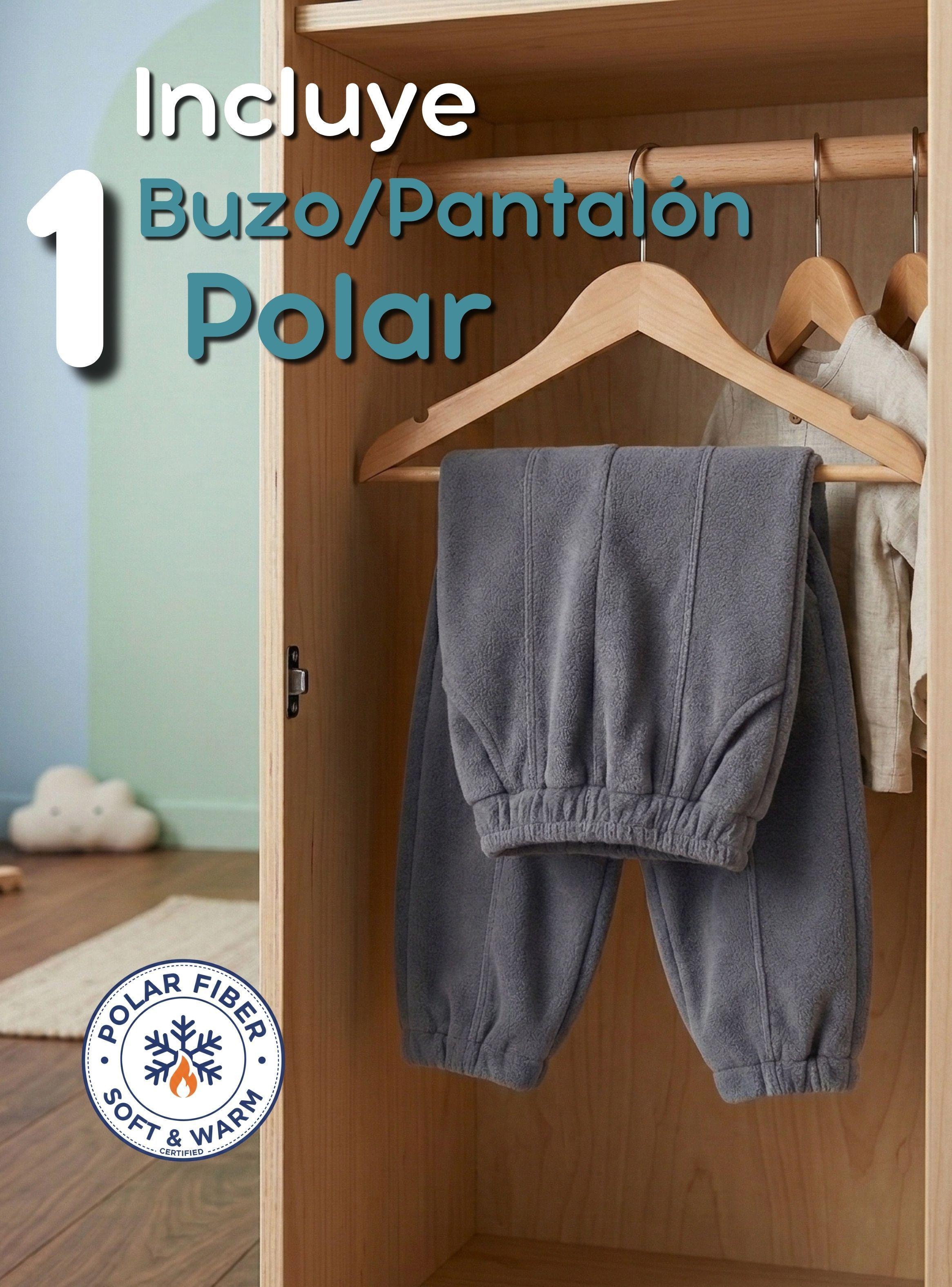 Buzo Pantalón Forrado Polar Gris Bebé Niño Invierno-2
