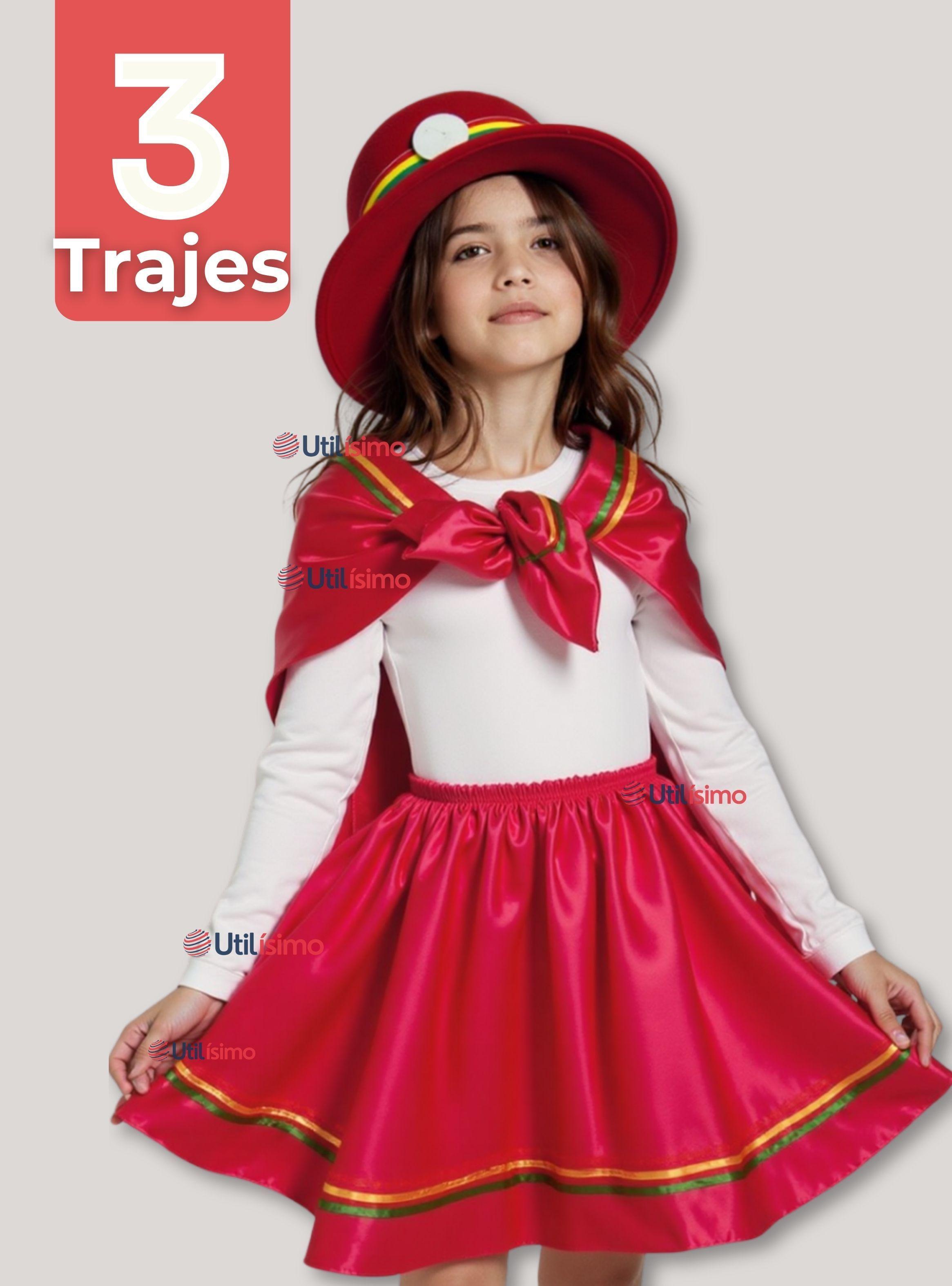 Pack 3 Traje Nortino Rojo 4 Piezas Niñas Fiestas Patrias Baile Nortino-0
