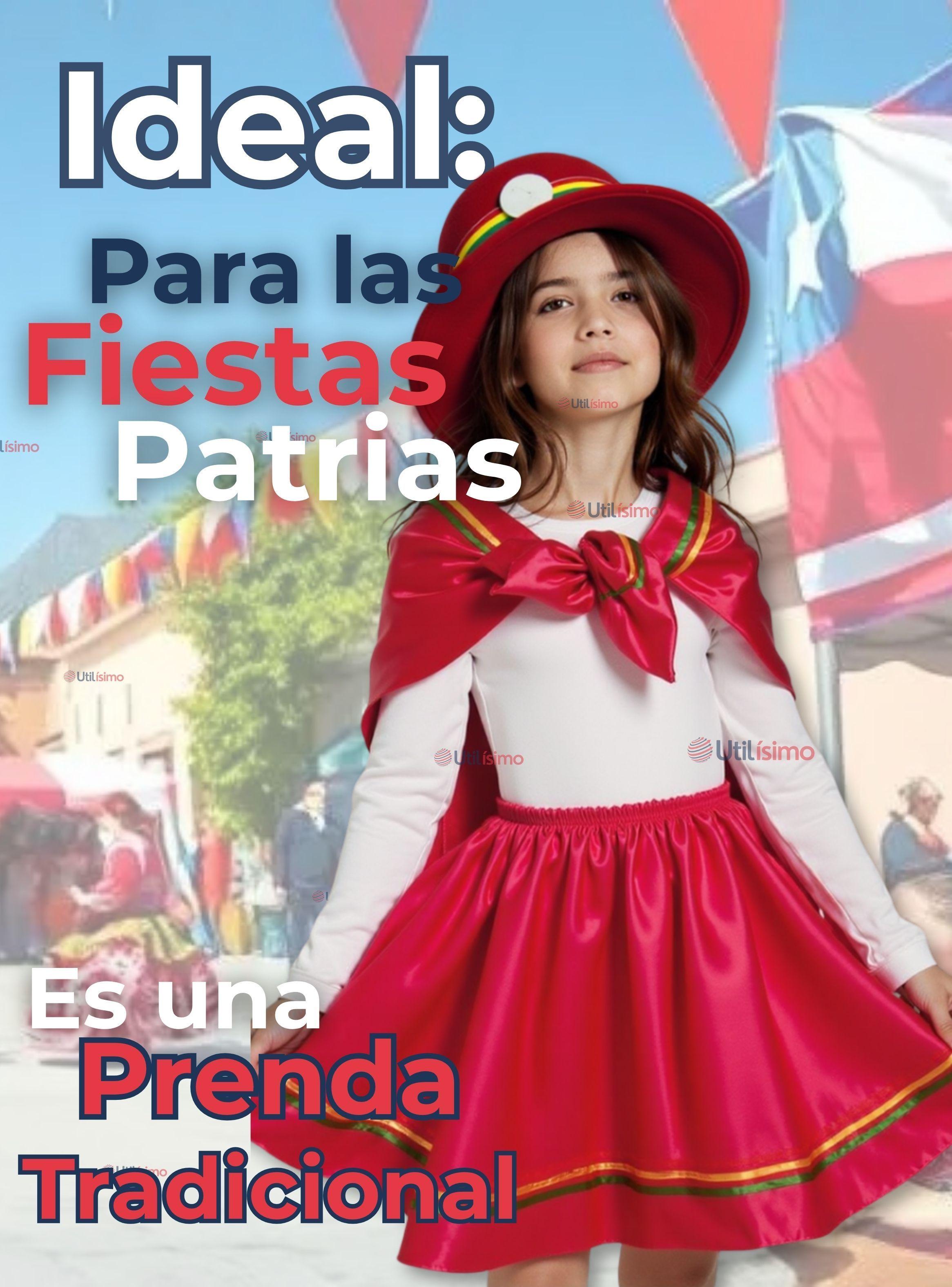 Pack 3 Traje Nortino Rojo 4 Piezas Niñas Fiestas Patrias Baile Nortino-4