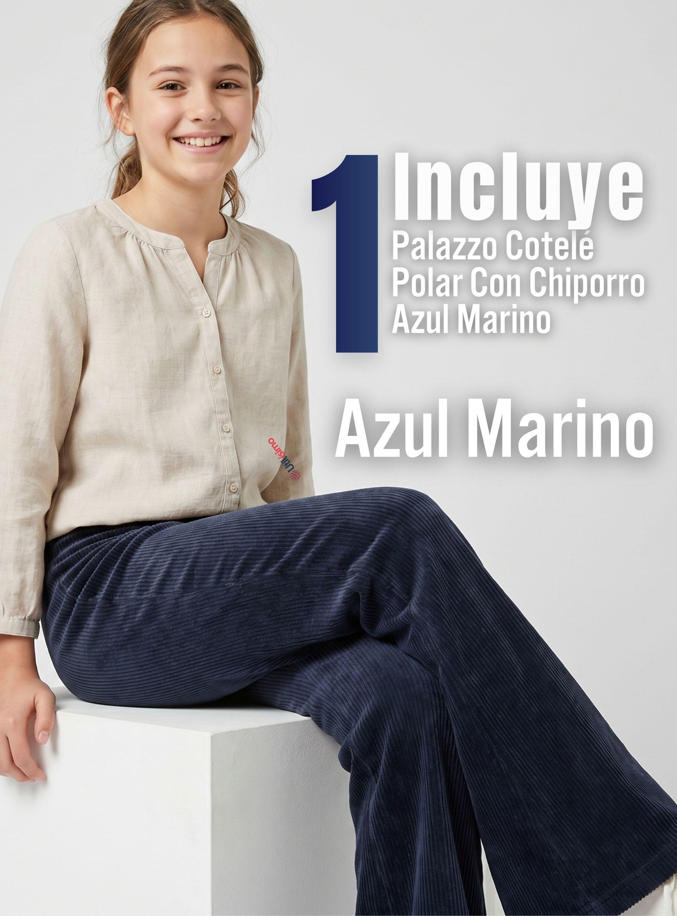Pantalón Palazzo Polar Con Chiporro Niña Juvenil Calza Elasticada Térmica Navy Blue-2