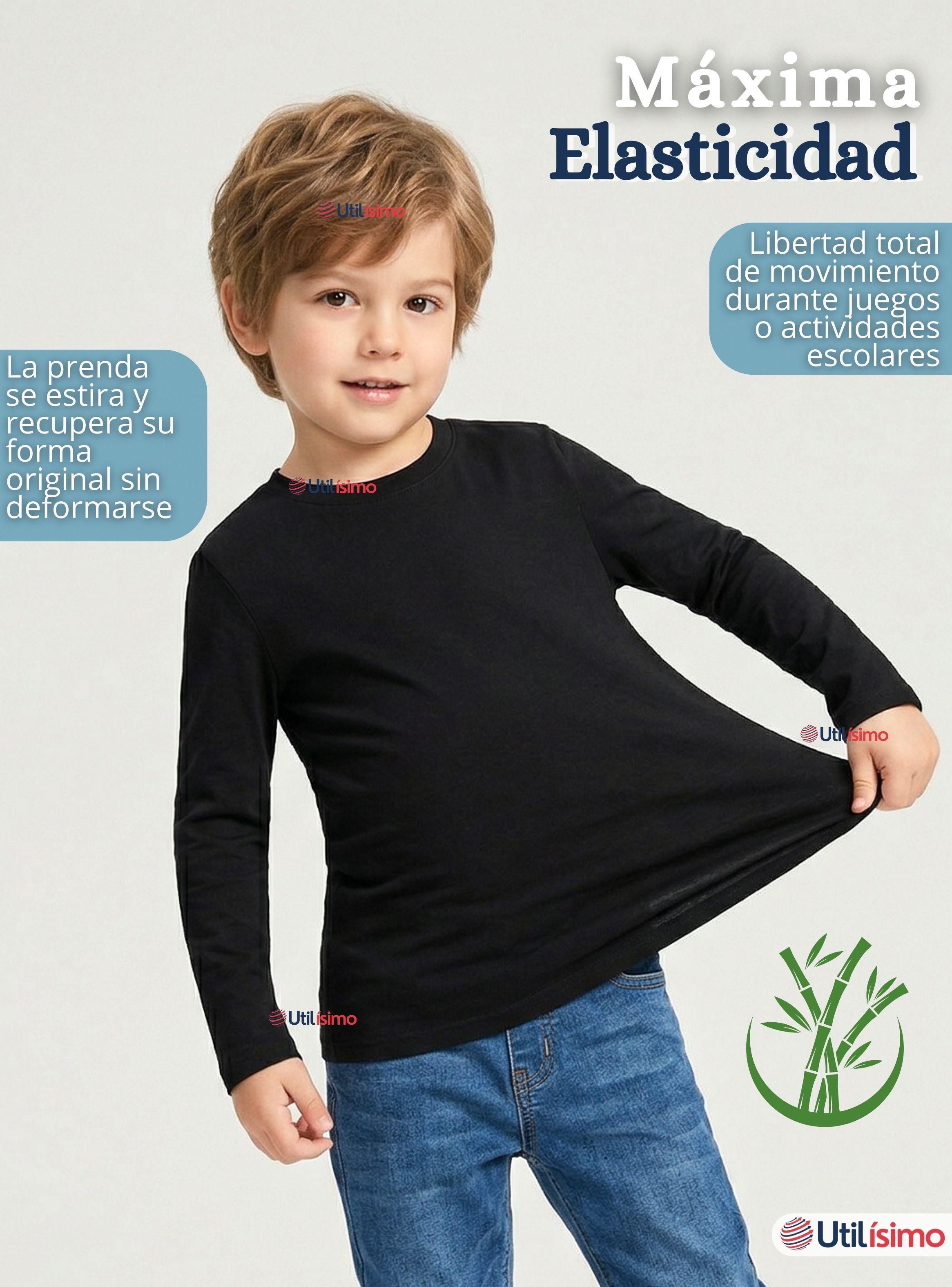 Polera Camiseta Bambú Negra Cuello Redondo Primera Capa Manga Larga Niño-4