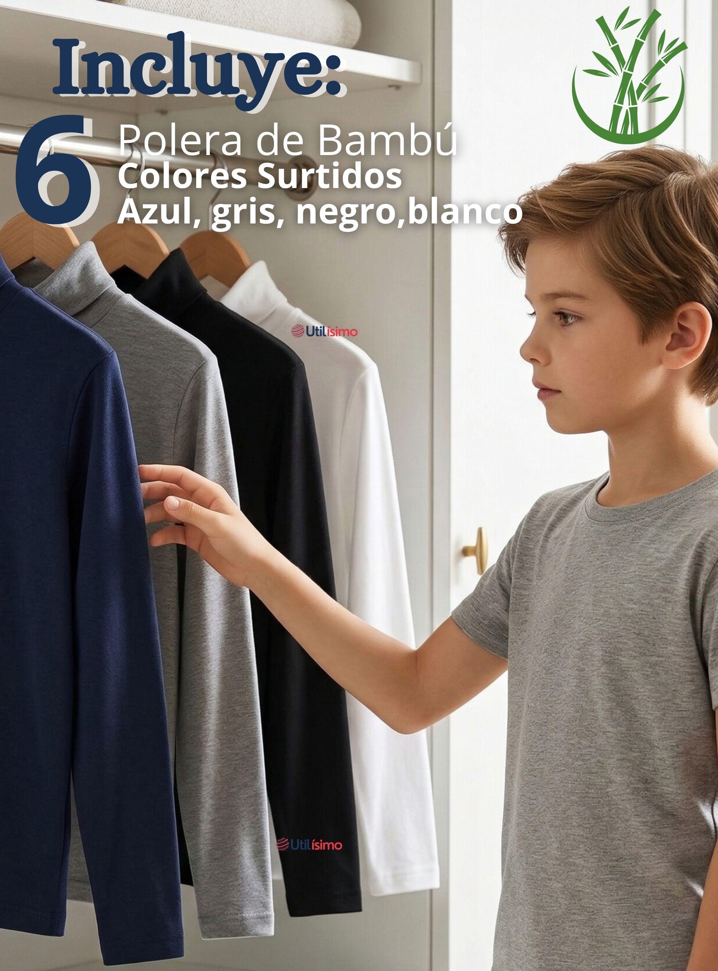 Pack 6 Camisetas Poleras Bambú Primera Capa Cuello Beatle Manga Larga Colores Surtidos Niños-2