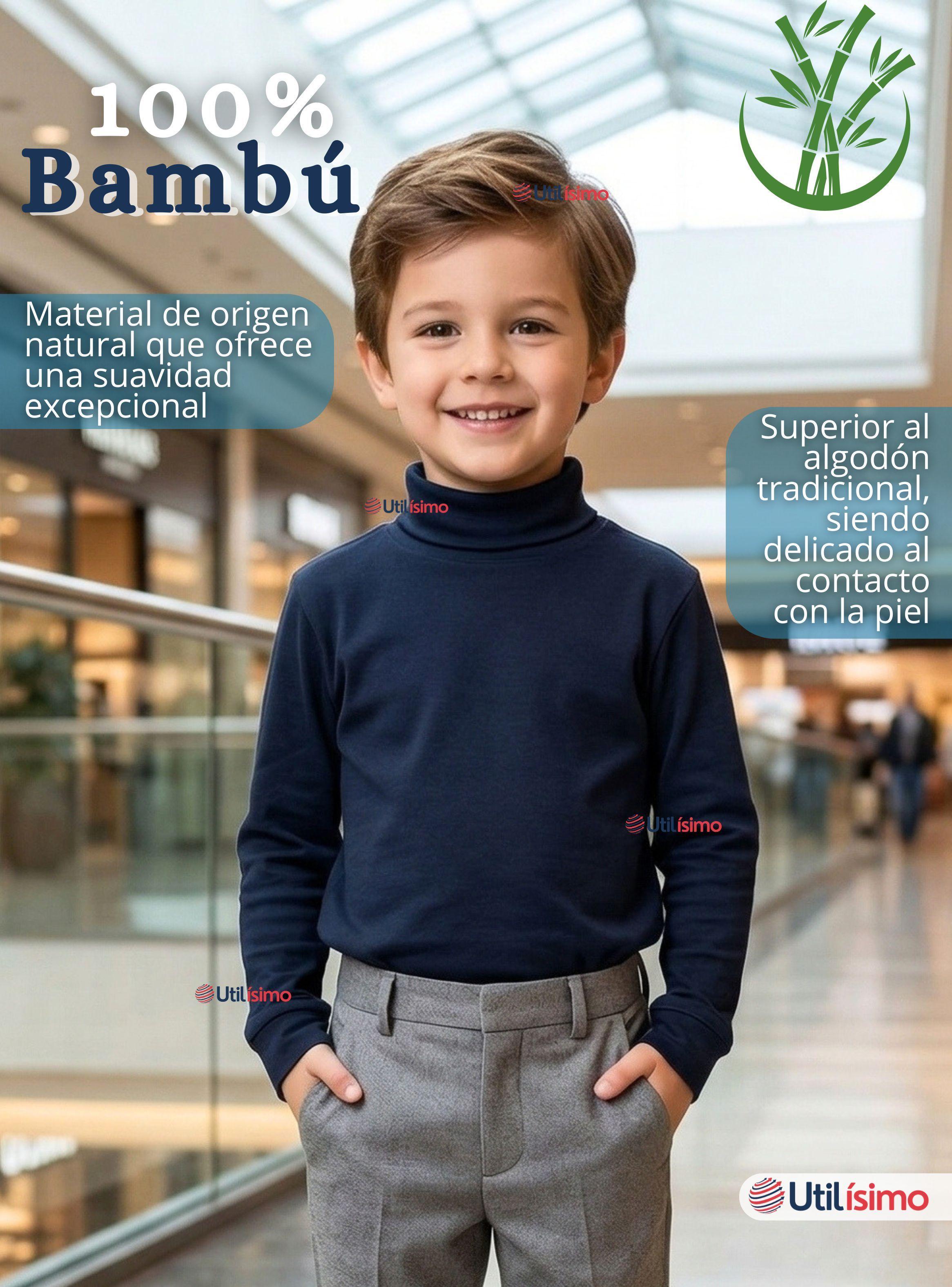 Pack 6 Camisetas Poleras Bambú Primera Capa Cuello Beatle Manga Larga Colores Surtidos Niños-4