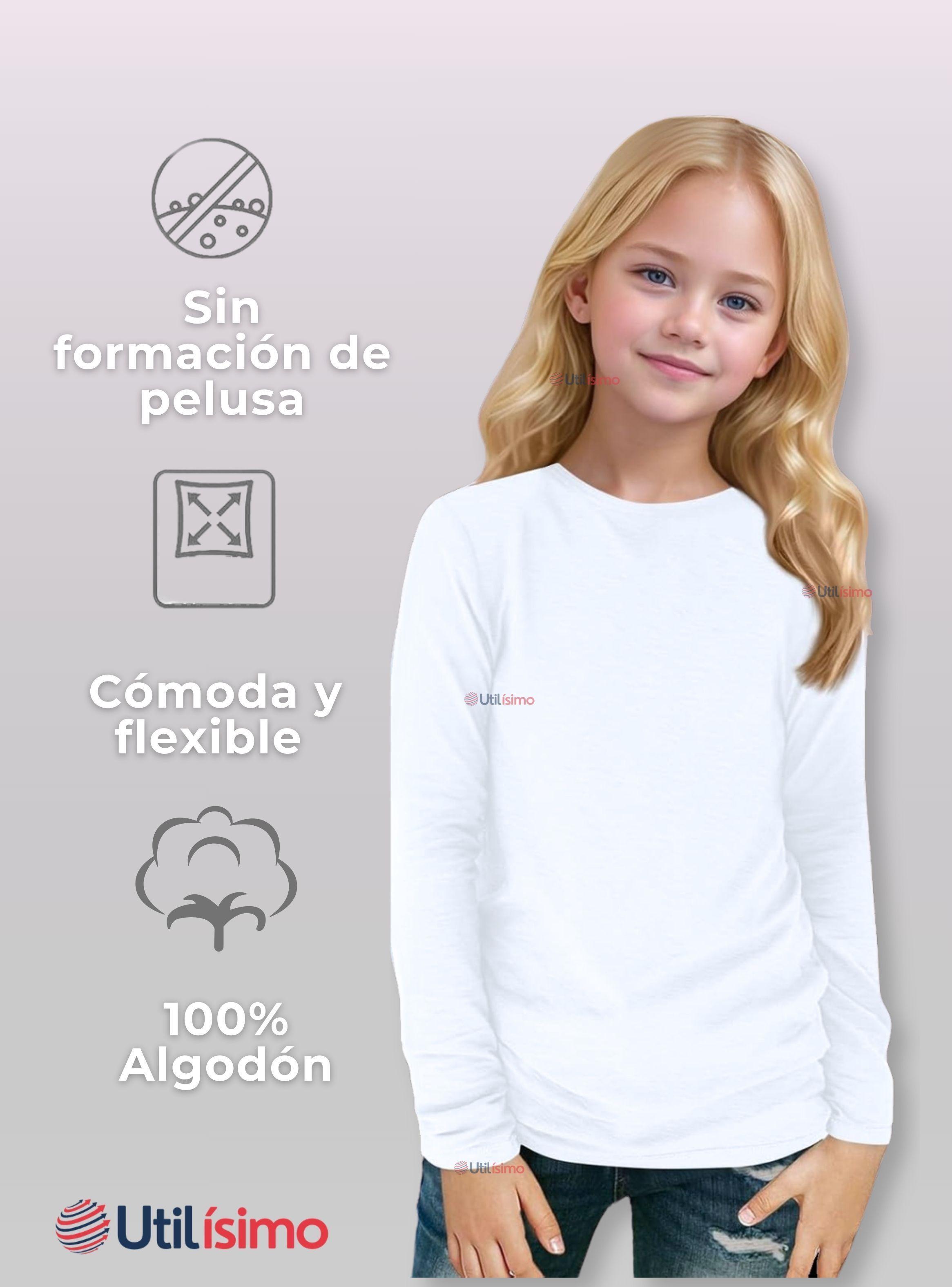 Camiseta Algodón Manga Larga Polera Niña Primera Capa Cuello Redondo Blanco Negra-4