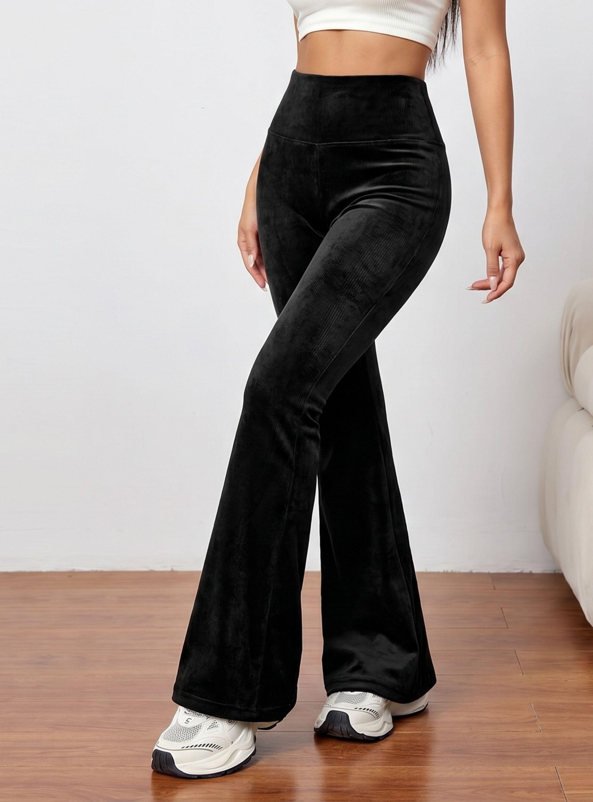 Pantalón Cotelé Palazzo Polar Con Chiporro Elasticado Térmico Color Negro-0