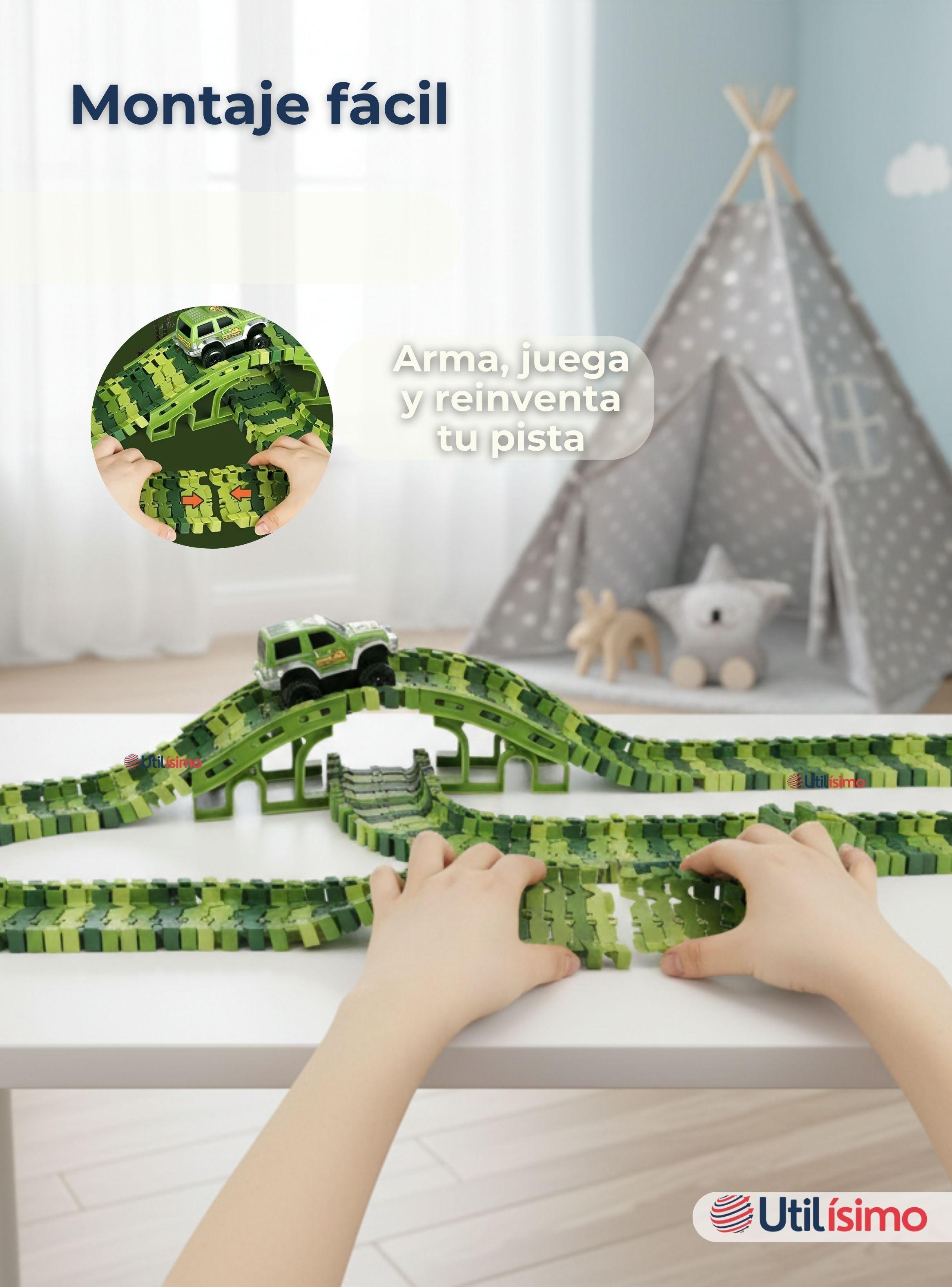 Pista Carreras de Autos Juguete Flexible Armables Dinosaurio 120 Piezas Niños-3