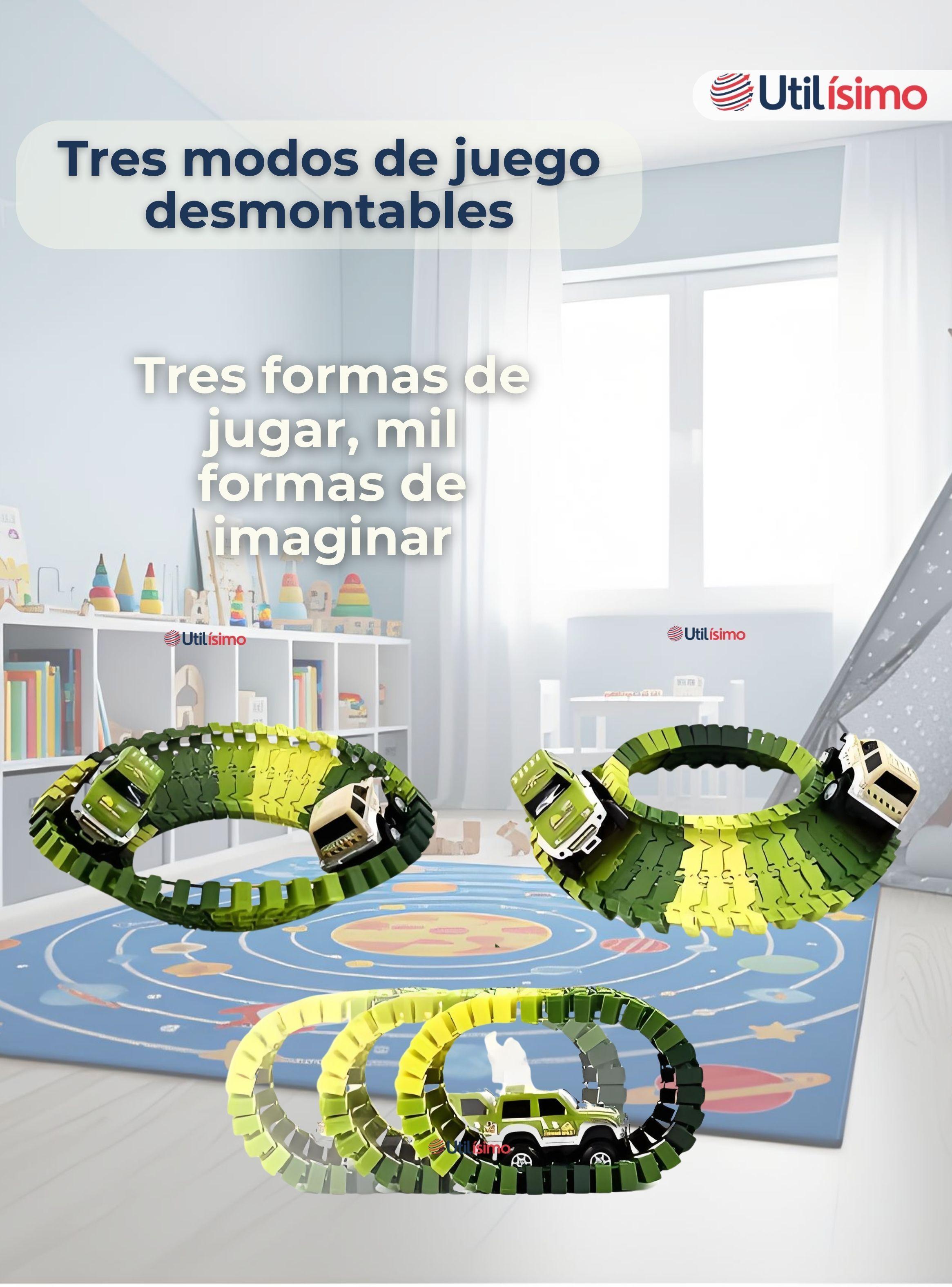 Pista Carreras de Autos Juguete Flexible Armables Dinosaurio 120 Piezas Niños-5