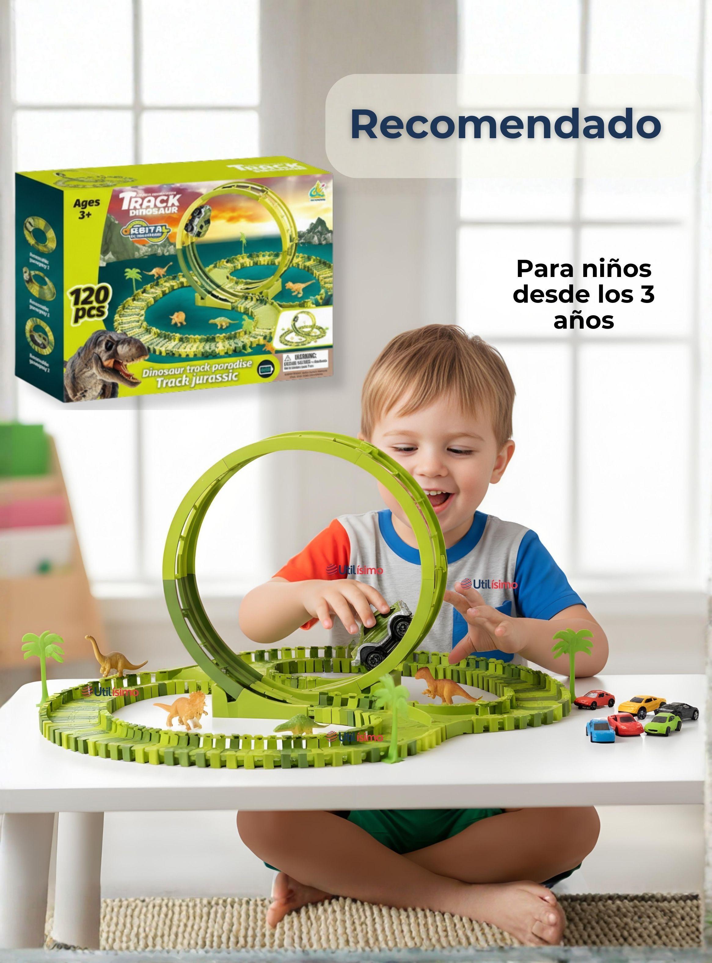 Pista Carreras de Autos Juguete Flexible Armables Dinosaurio 120 Piezas Niños-6