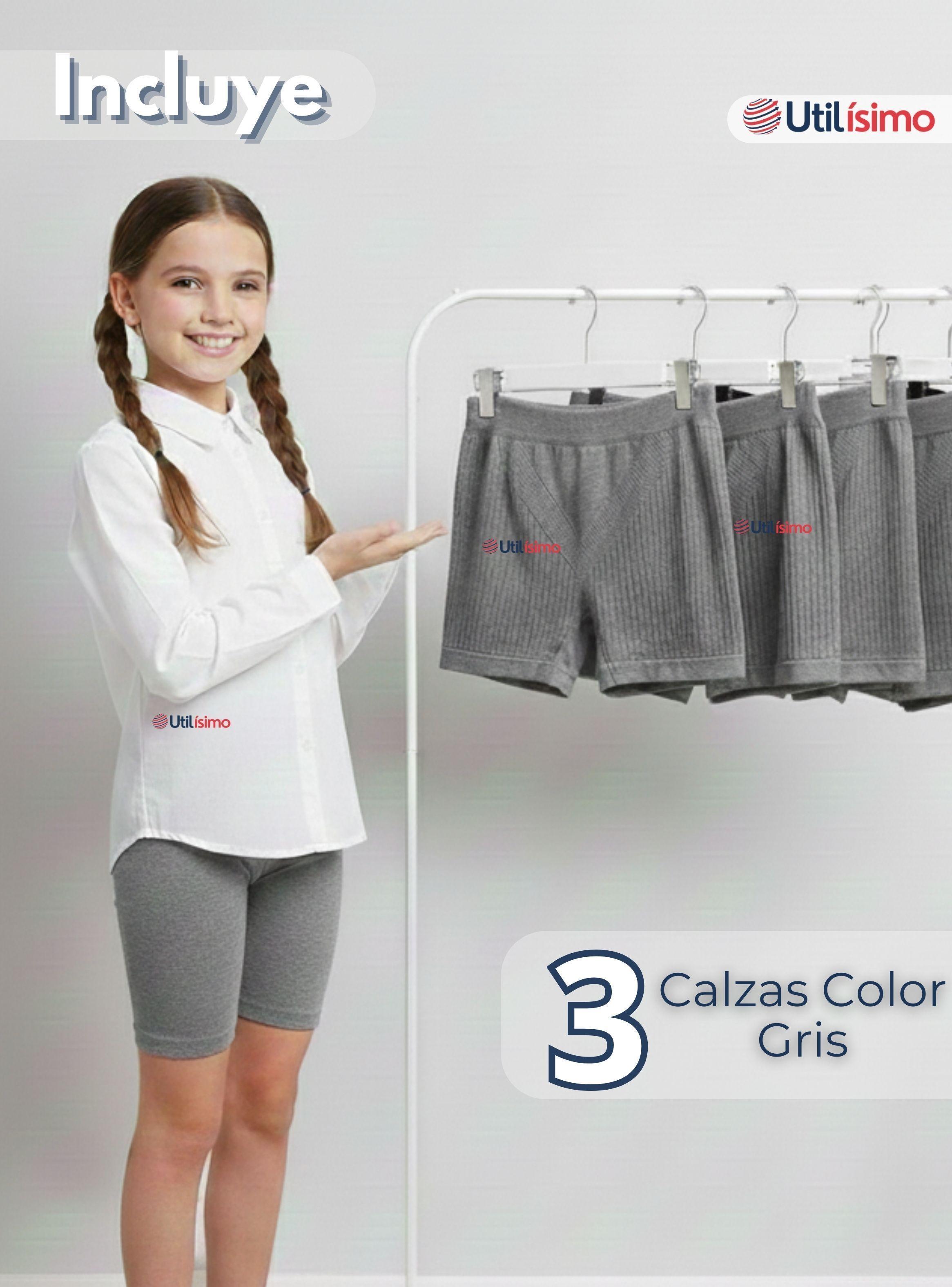 Pack 3 Calzas Cortas Escolar Pata Deportivas para Niñas  y Juvenil Color Gris-2