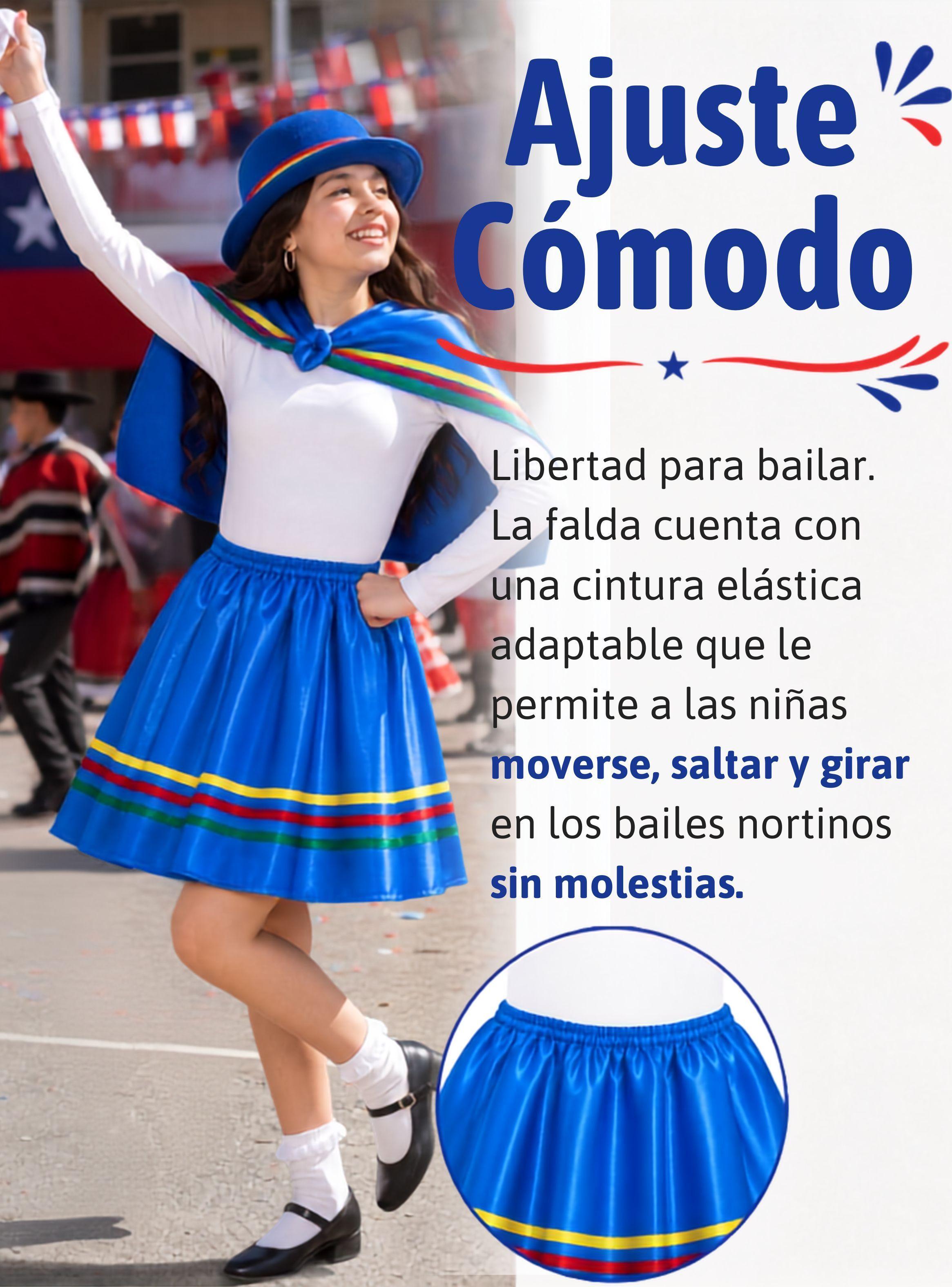 Pack 3 Trajes Nortinos Niña 3 piezas color Azul Baile Típico Fiestas Patrias-7