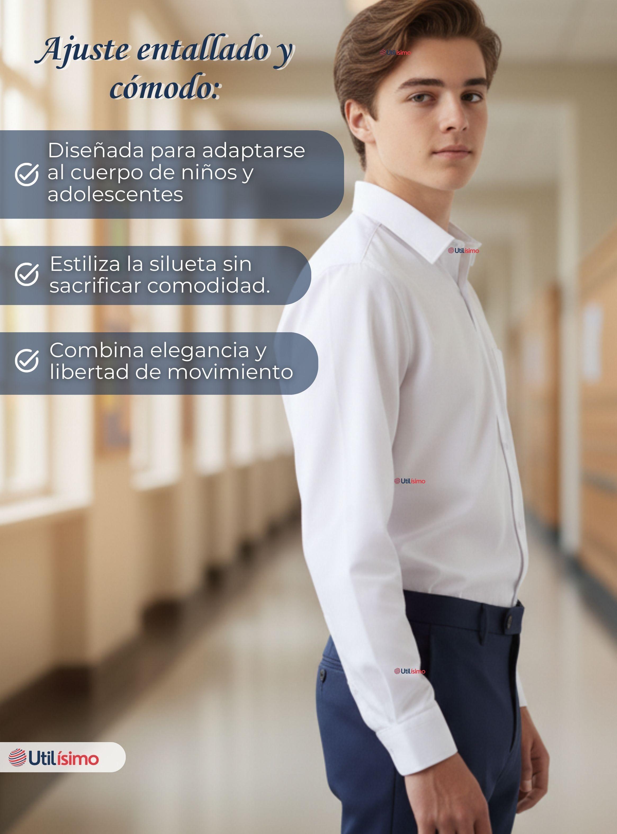 Camisa Escolar Blanca Manga Larga Colegio Juvenil-6