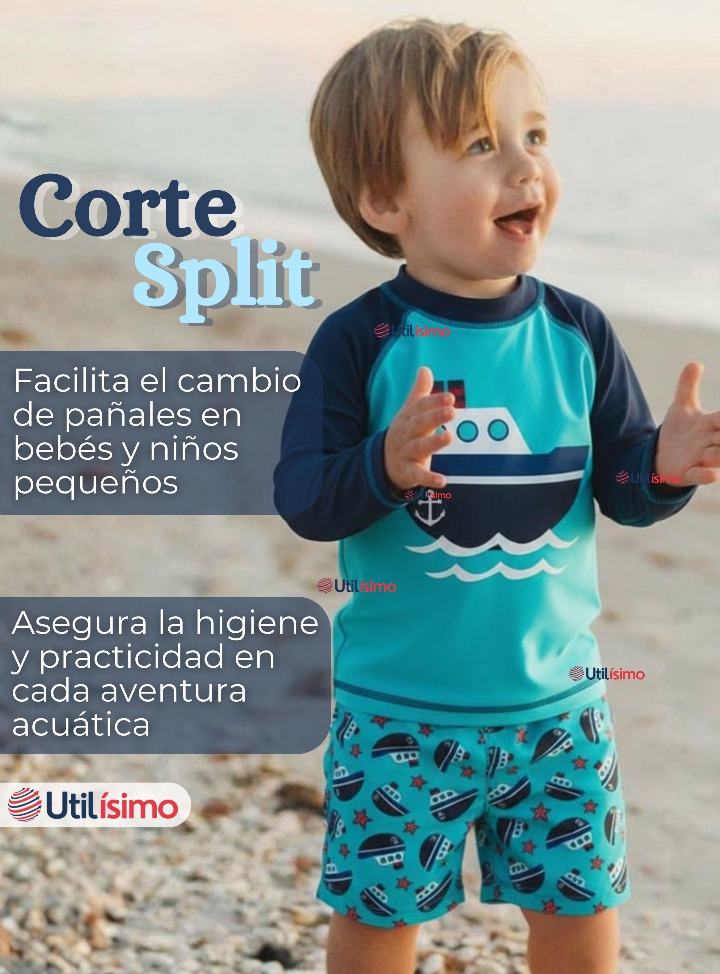 Traje de Baño Manga Larga Pantalón Corto 2 Piezas Corte Split Niño 3 a 9 años Blue Boat-6