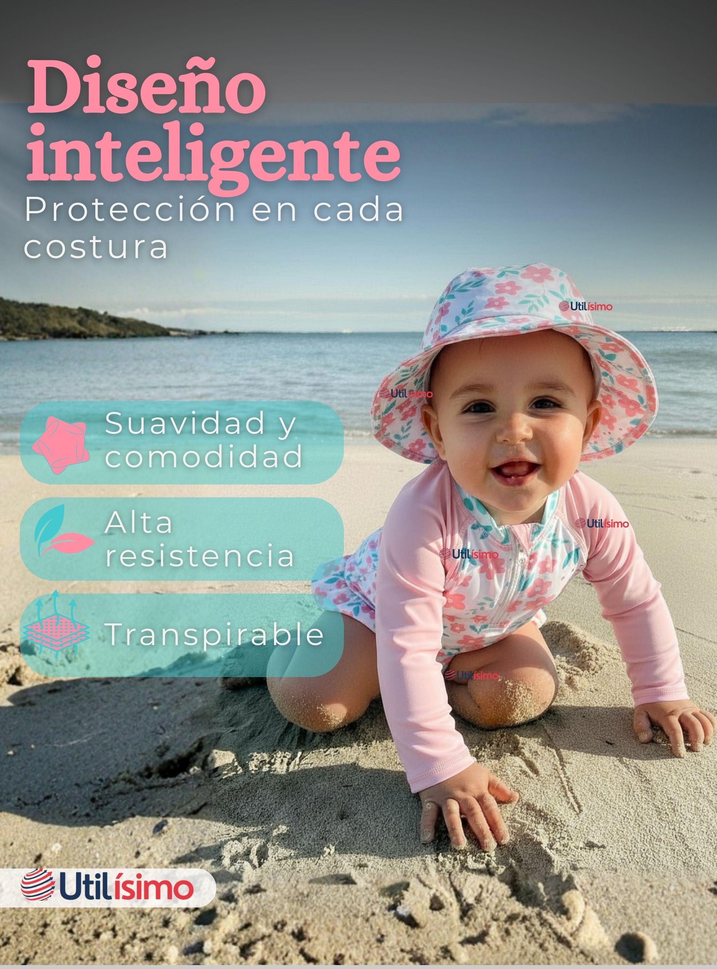 Traje de Baño Enterito Manga Larga Con Gorro para Niña de 9 a 36 Meses Rosa-7