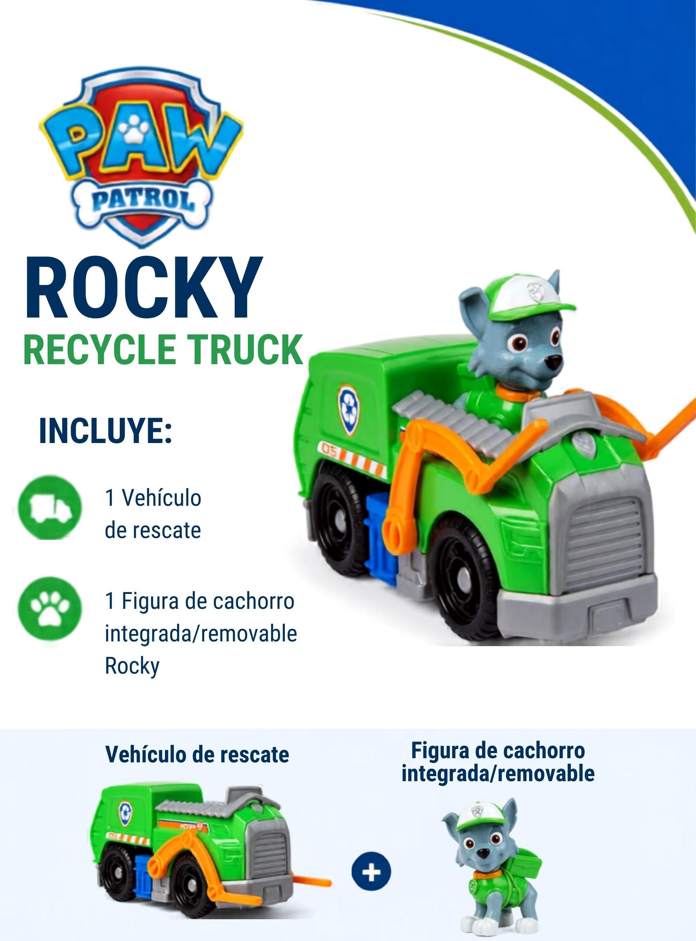 Paw Patrol Camión de reciclaje Rocky con Figura Juguete de Niño-1