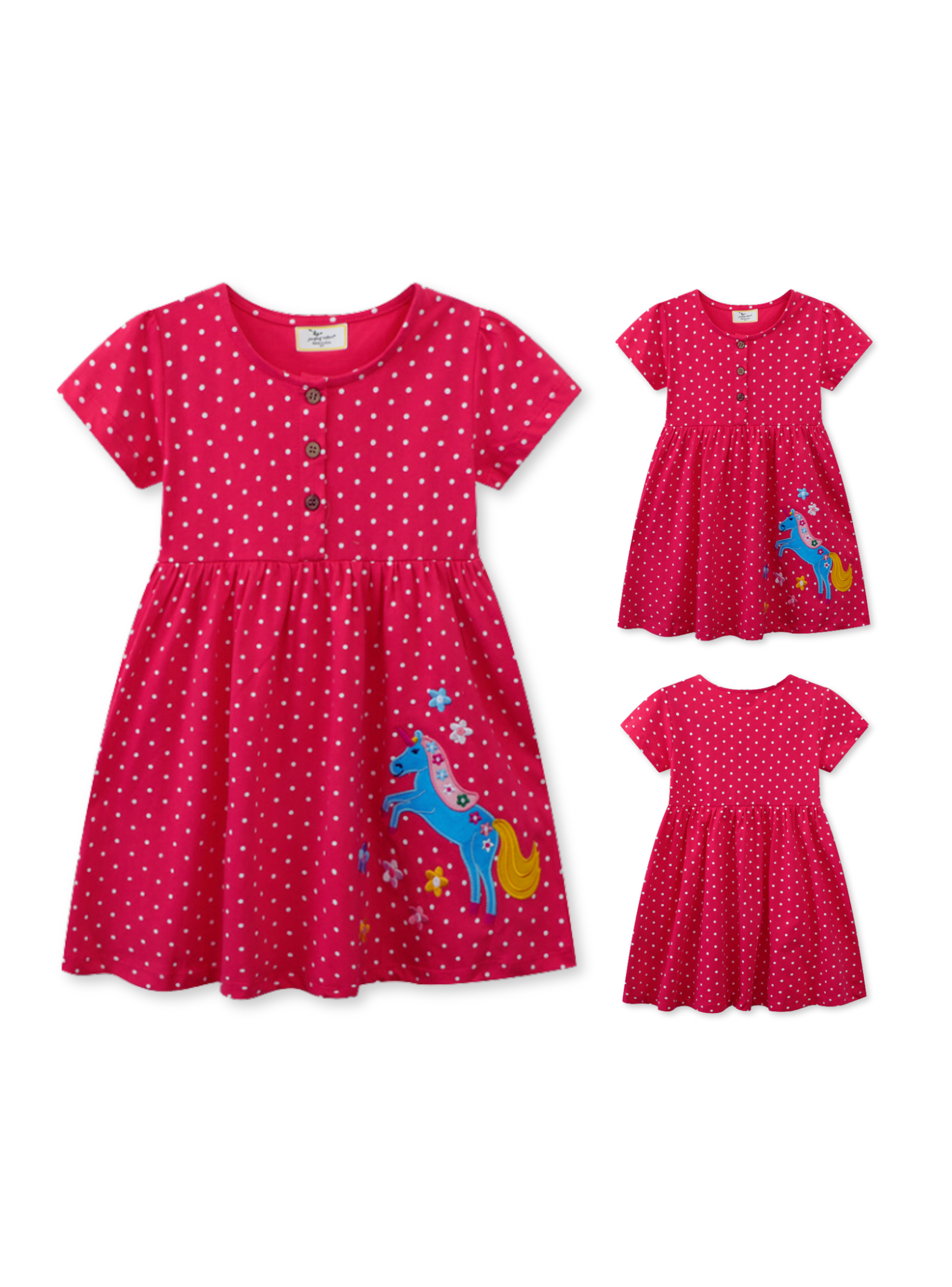 Vestido Manga Corta Niña Estampado Unicornio-3
