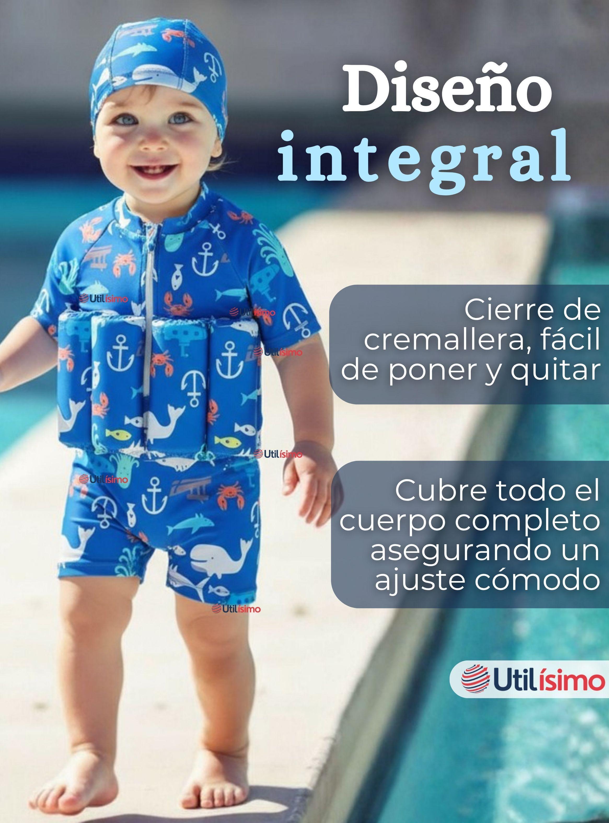 Traje de Baño Flotador Enterito Con Gorro 2 Piezas para Niños 9 a 36 Meses Blue Sea-4