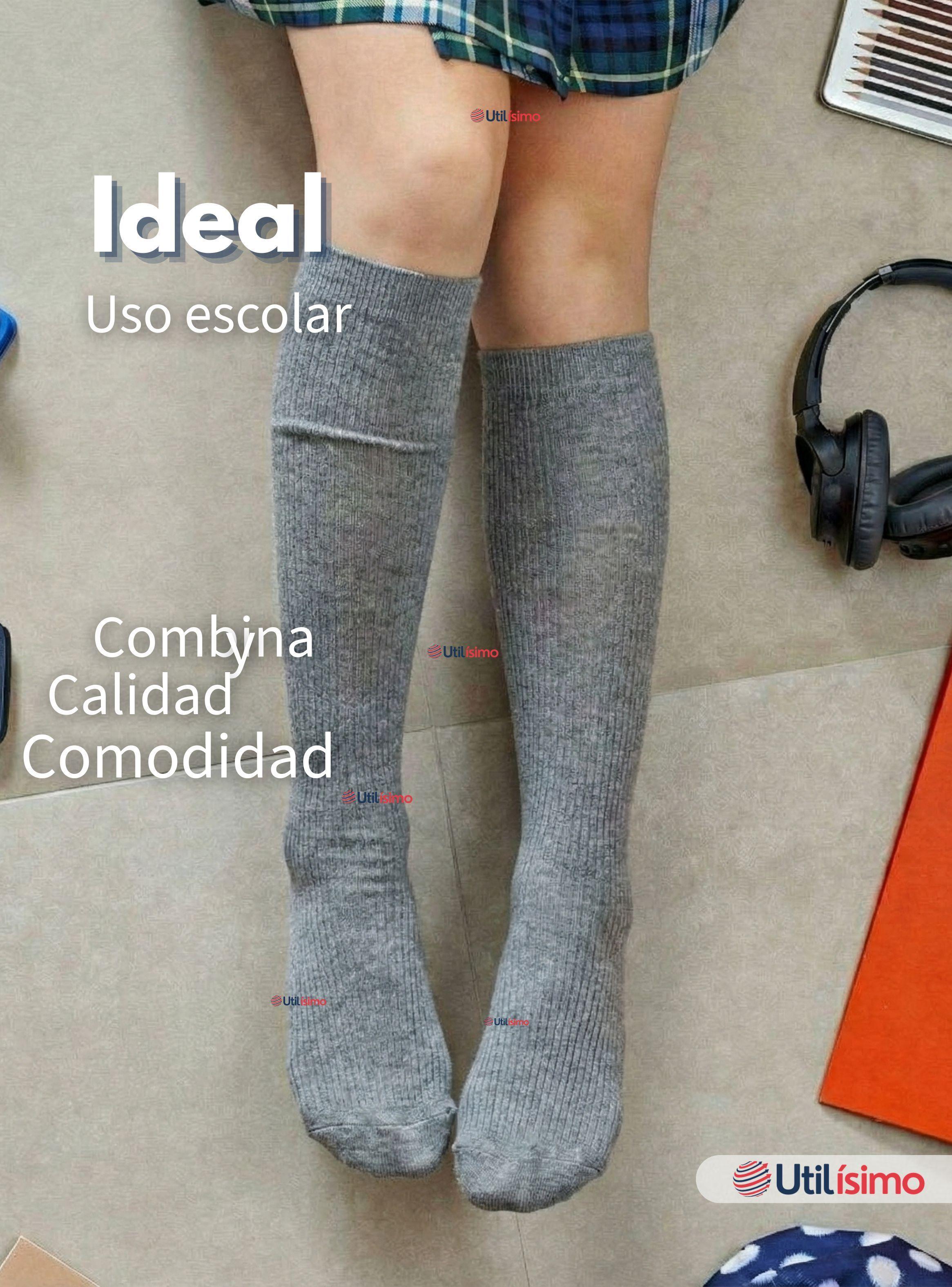 Pack 6 Calcetines Escolares Largo Algodón Color Gris Niñas-4