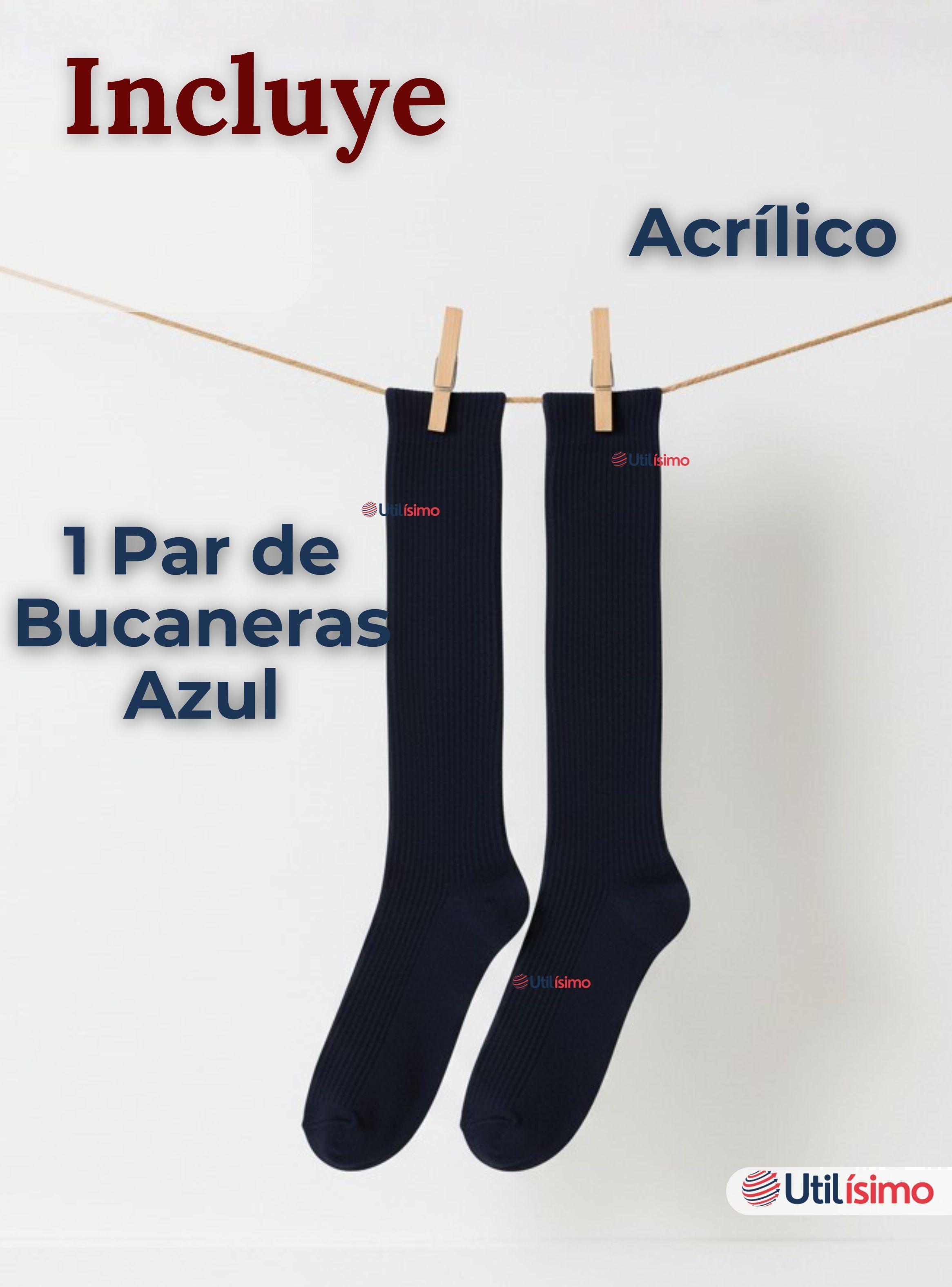 Bucaneras Escolares 1 Par Calcetines Acrílico Color Azul Premium para Niñas y Juvenil-2