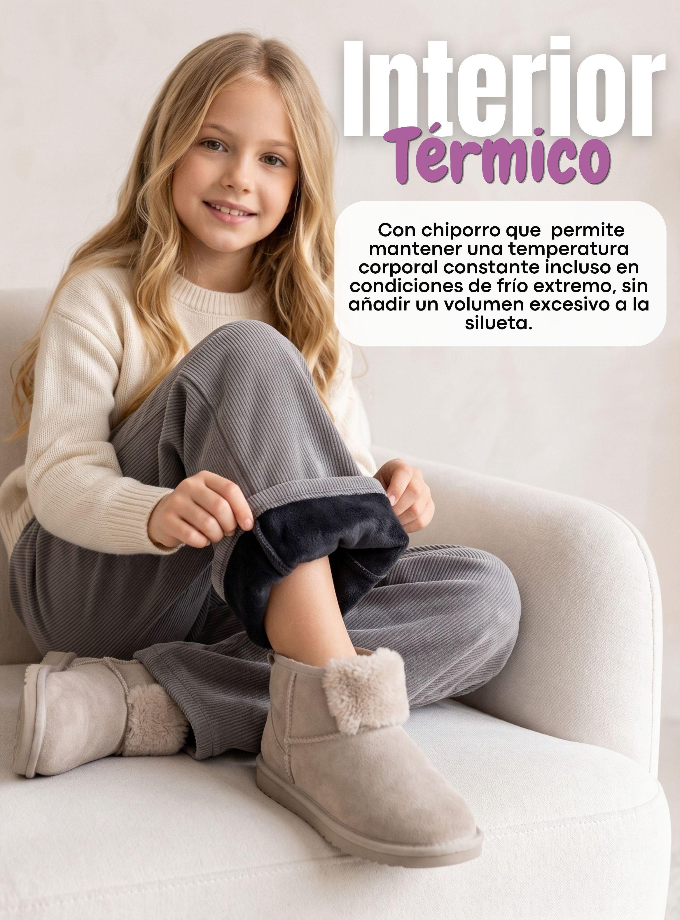 Pantalón Palazzo Niña Polar Con Chiporro Térmico Calza Elasticada Gris Melange-5