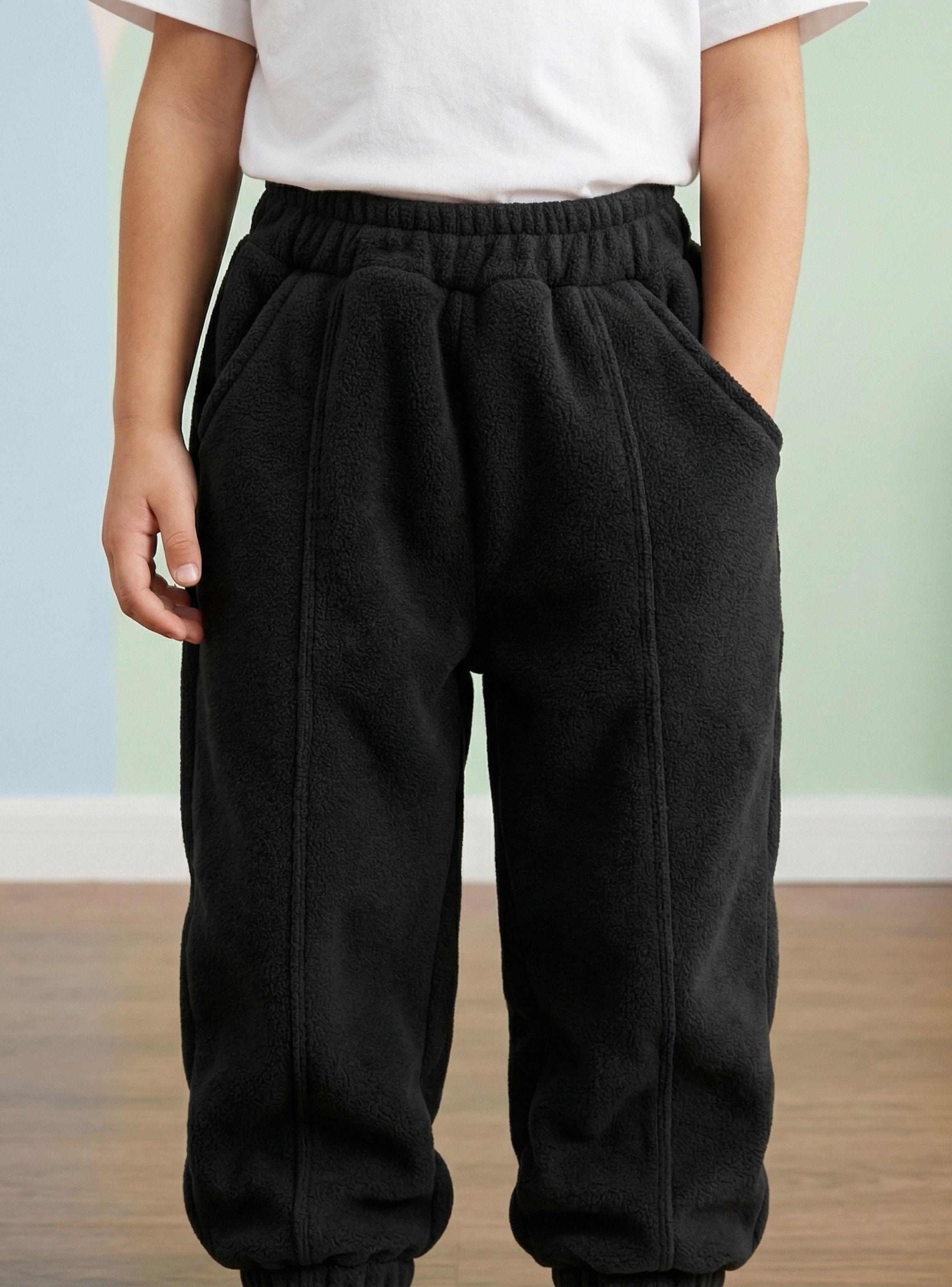 Buzo Pantalón Forrado Polar Negro Bebé Niño Invierno-0