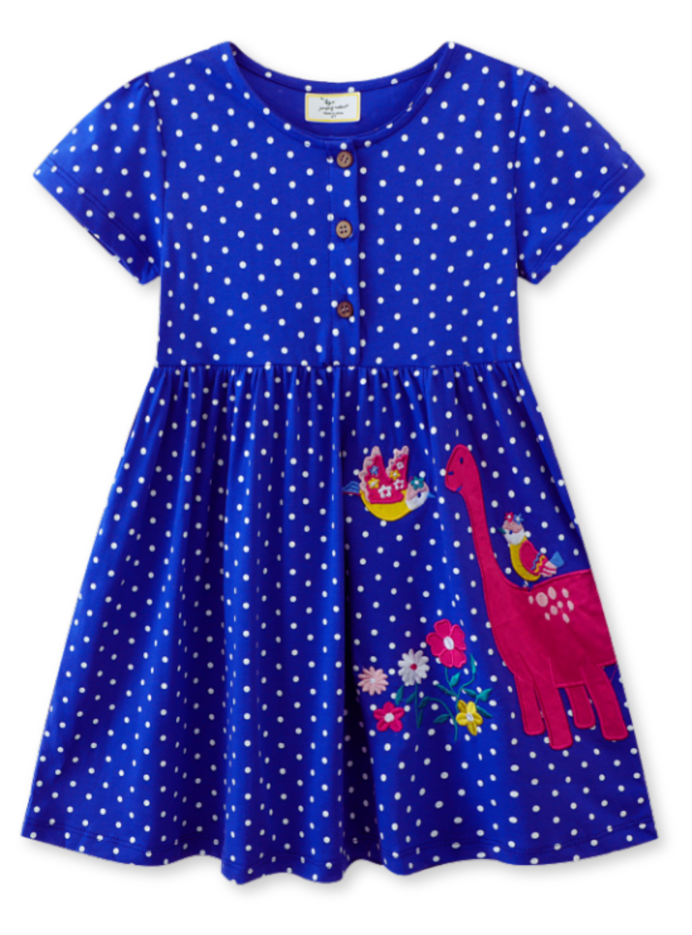 Vestido Manga Corta Niña Estampado Dinosaurio Azul-0