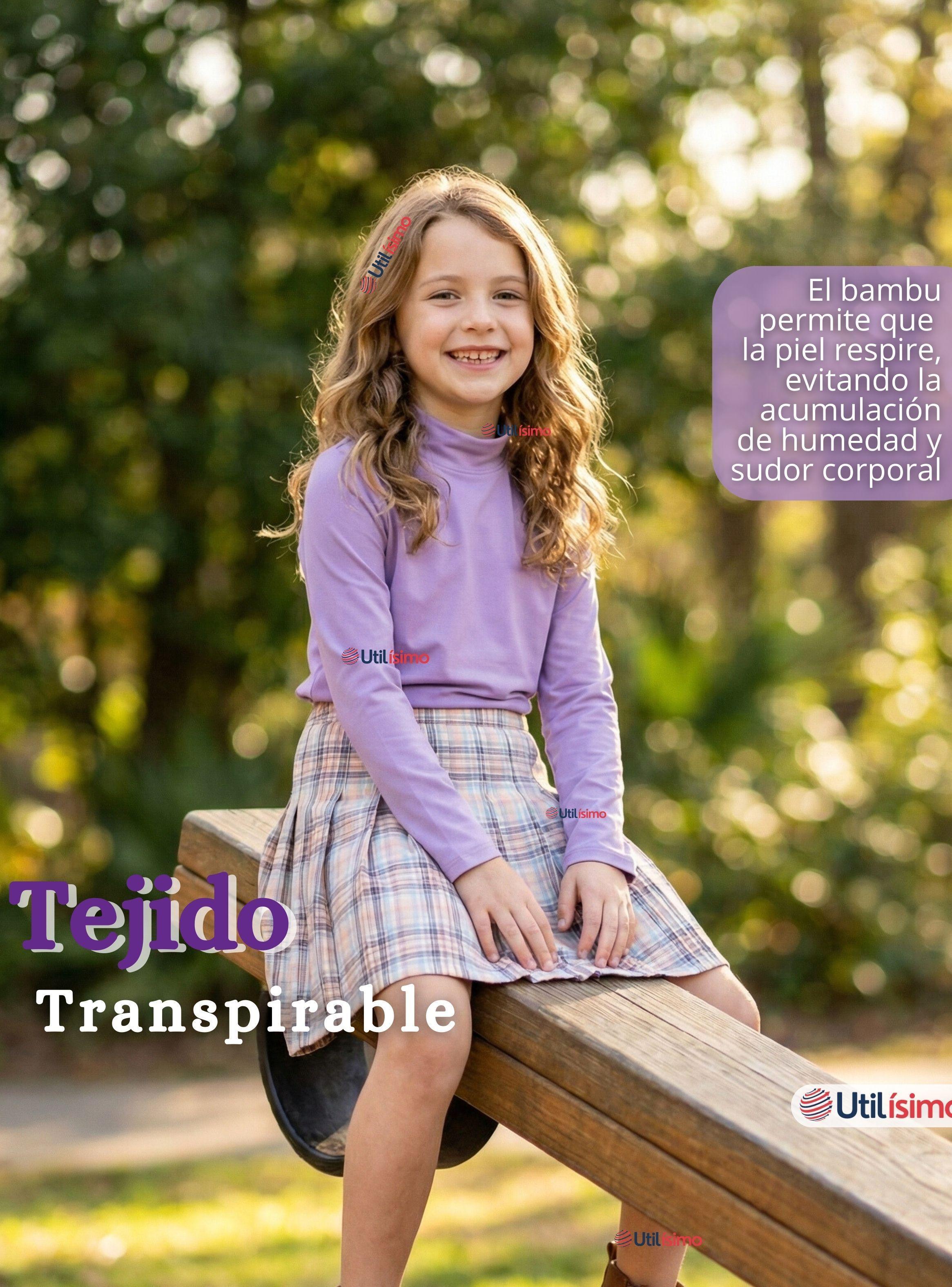 Pack 3 Polera Camiseta Bambú Lila Cuello Beatle Primera Capa Manga Larga Niñas-7