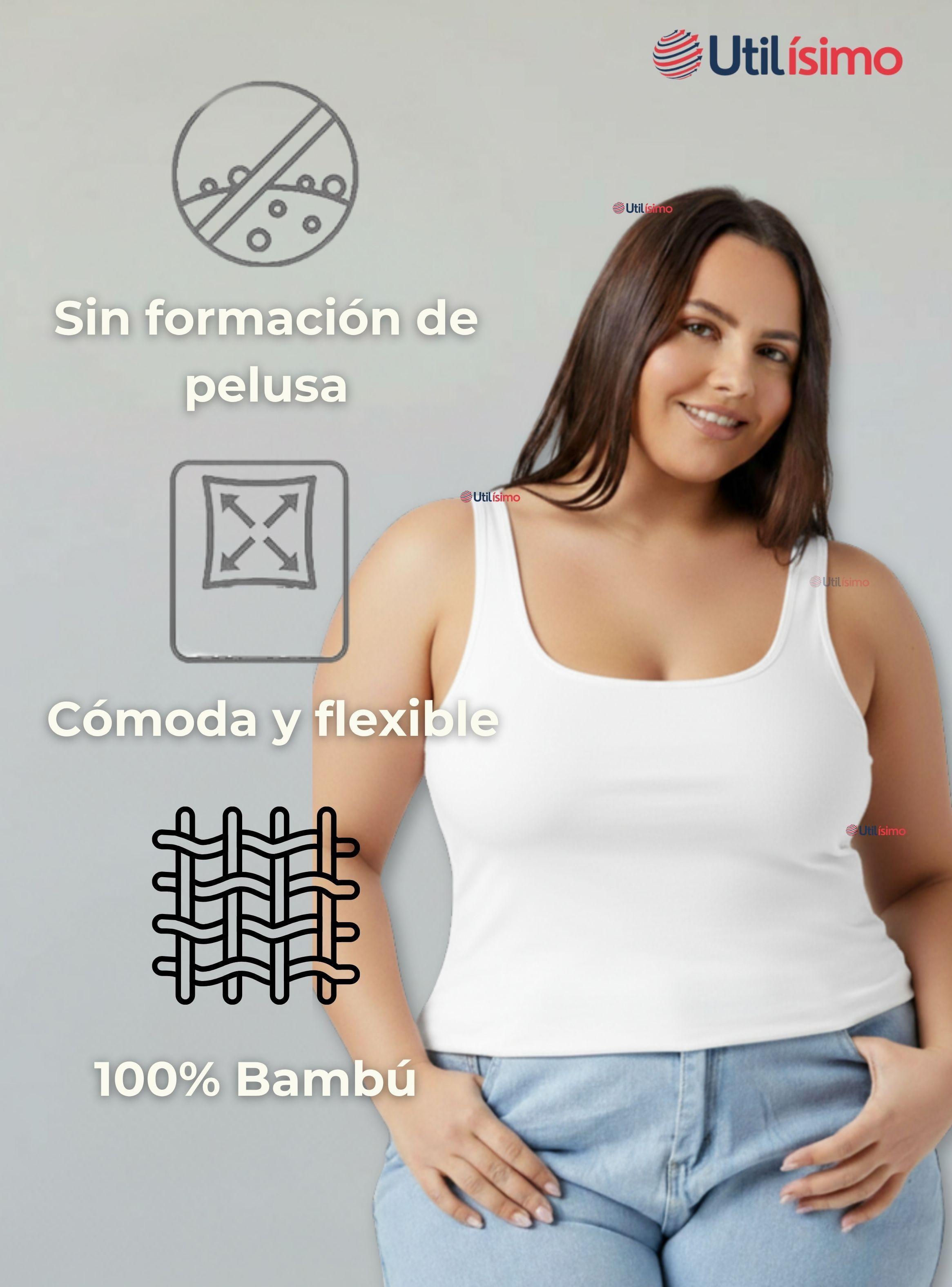 Pack 3 Poleras Camisetas Sin Mangas Fibra Bambú Básicas Lisa Elástica Mujer Colores Surtidos-7