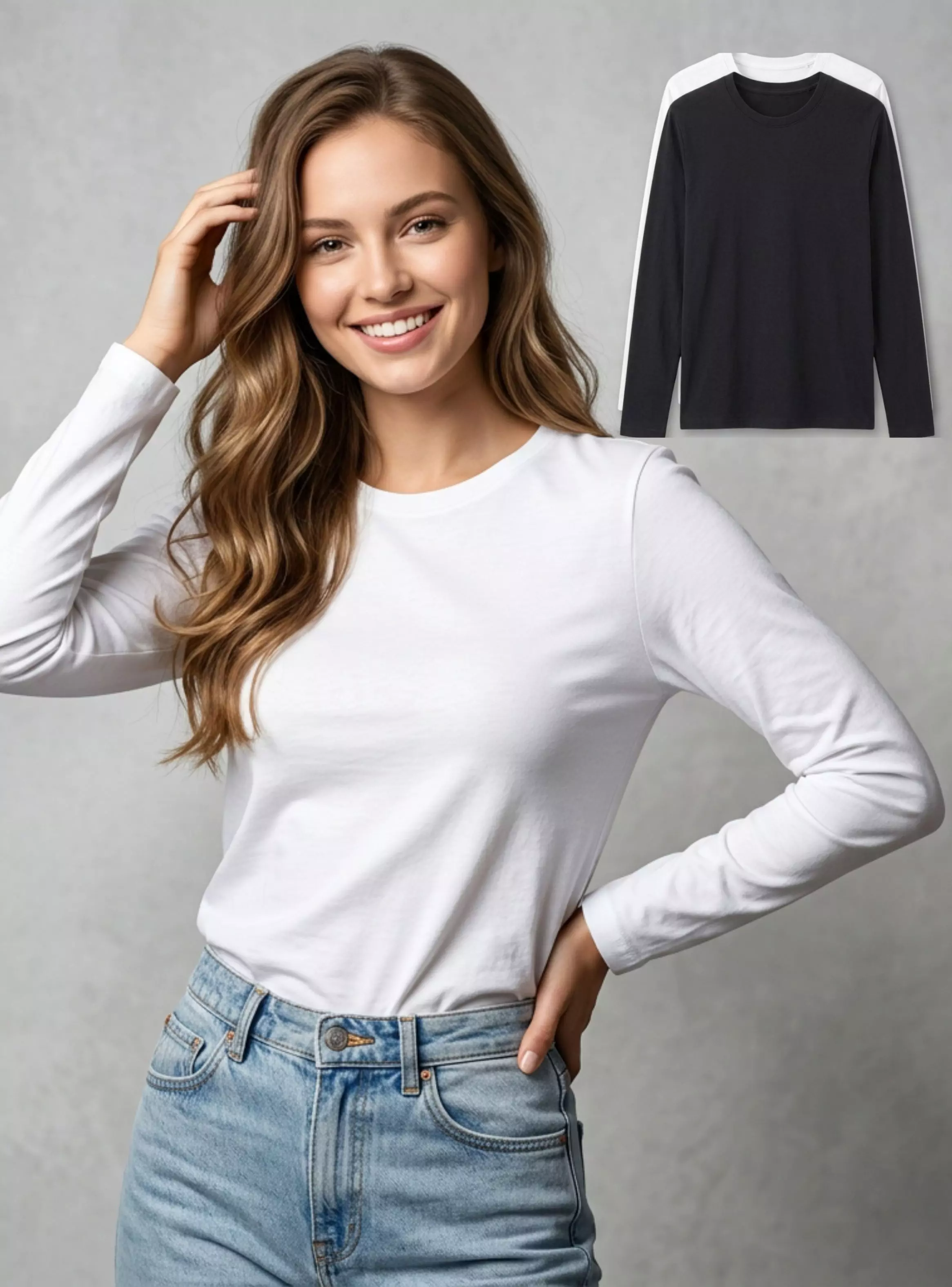 Camiseta Polera Bambú Primera Capa Mangas Larga Blanco Negro Mujer-1