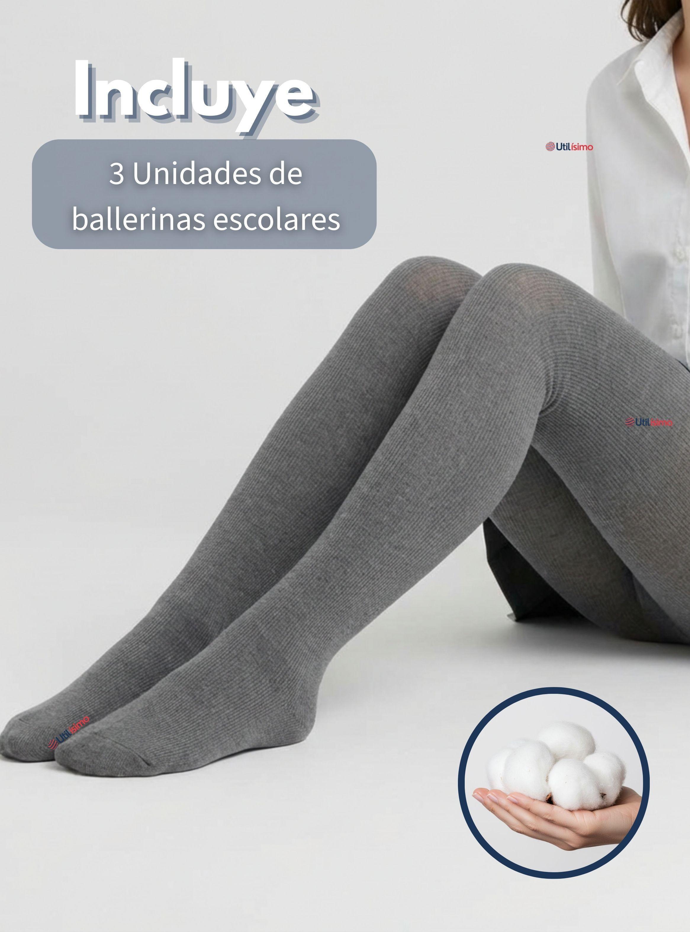 Pack 3 Ballerinas Elasticadas Escolares para Niña Algodón Gris-2