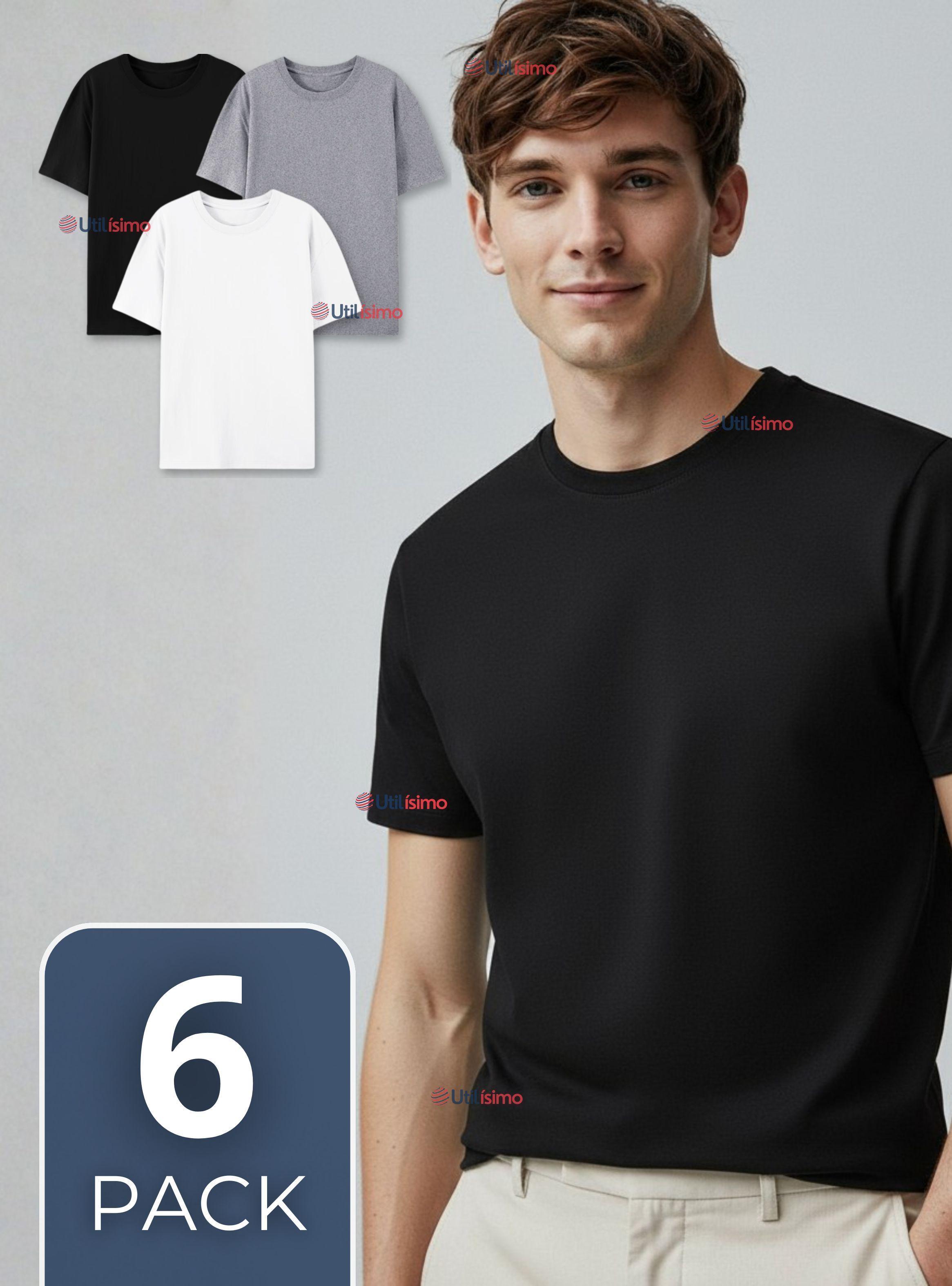 Pack 6 Camisetas Poleras 100% Algodón Básica Lisa Elástica Hombre Colores Surtidos-0