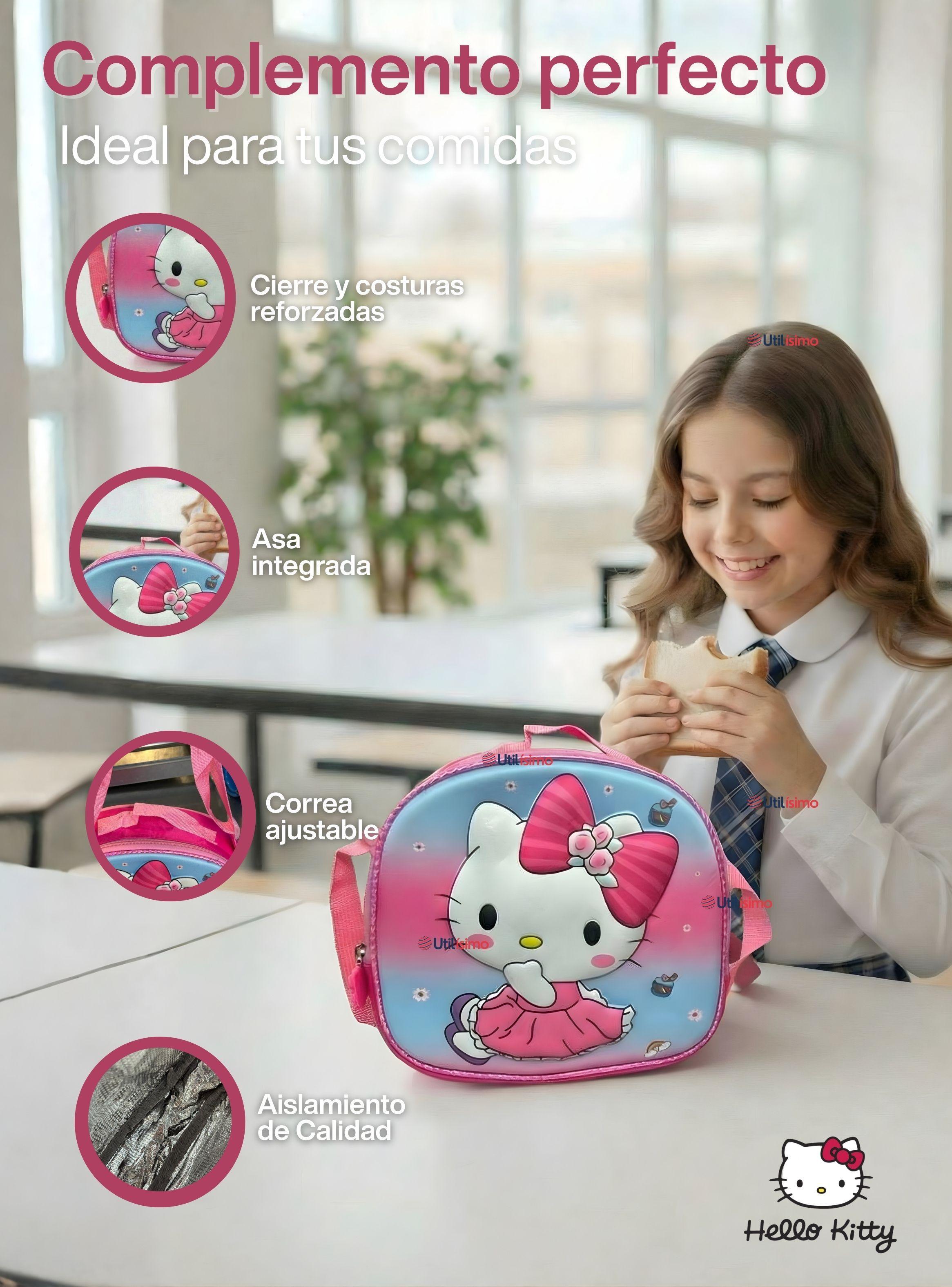 Mochila Escolar Hello Kitty Con Ruedas Desmontables + Estuche + Lonchera para Niña Poliéster Pink-6