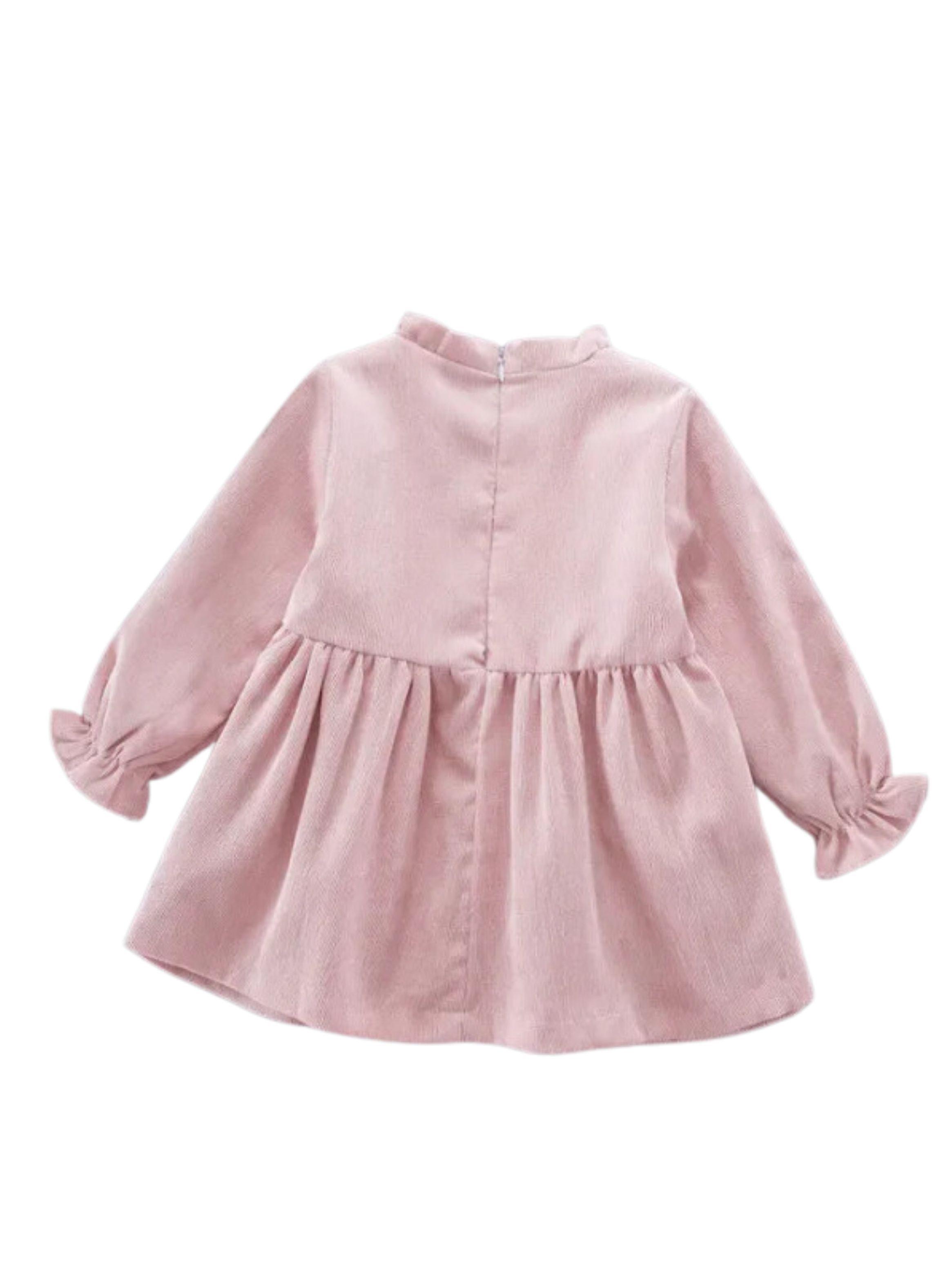 Vestido Con Lazo Negro De Cotelé Forrado En Algodón Niña Rosado-1