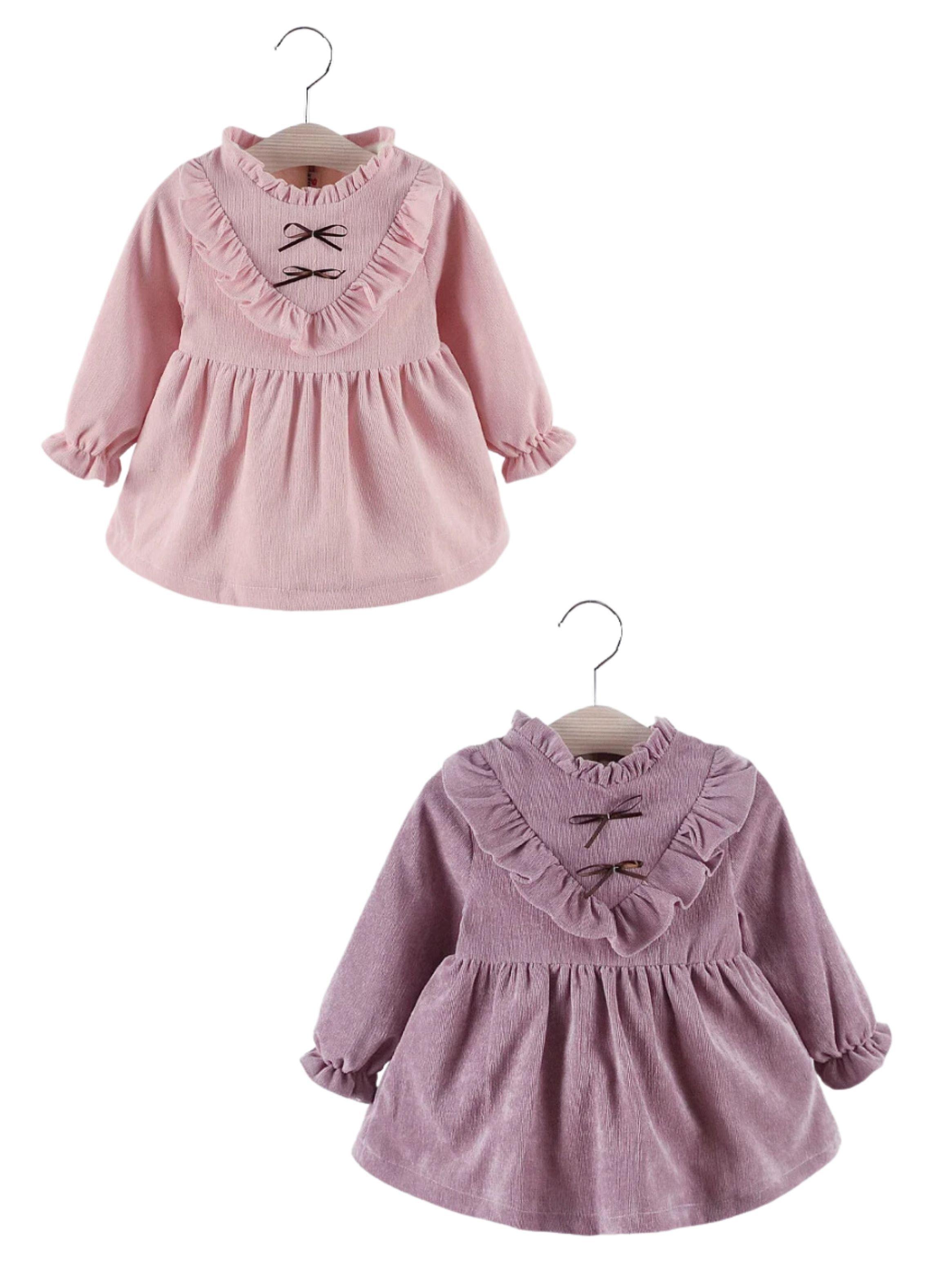 Vestido Con Lazo Negro De Cotelé Forrado En Algodón Niña Rosado-3