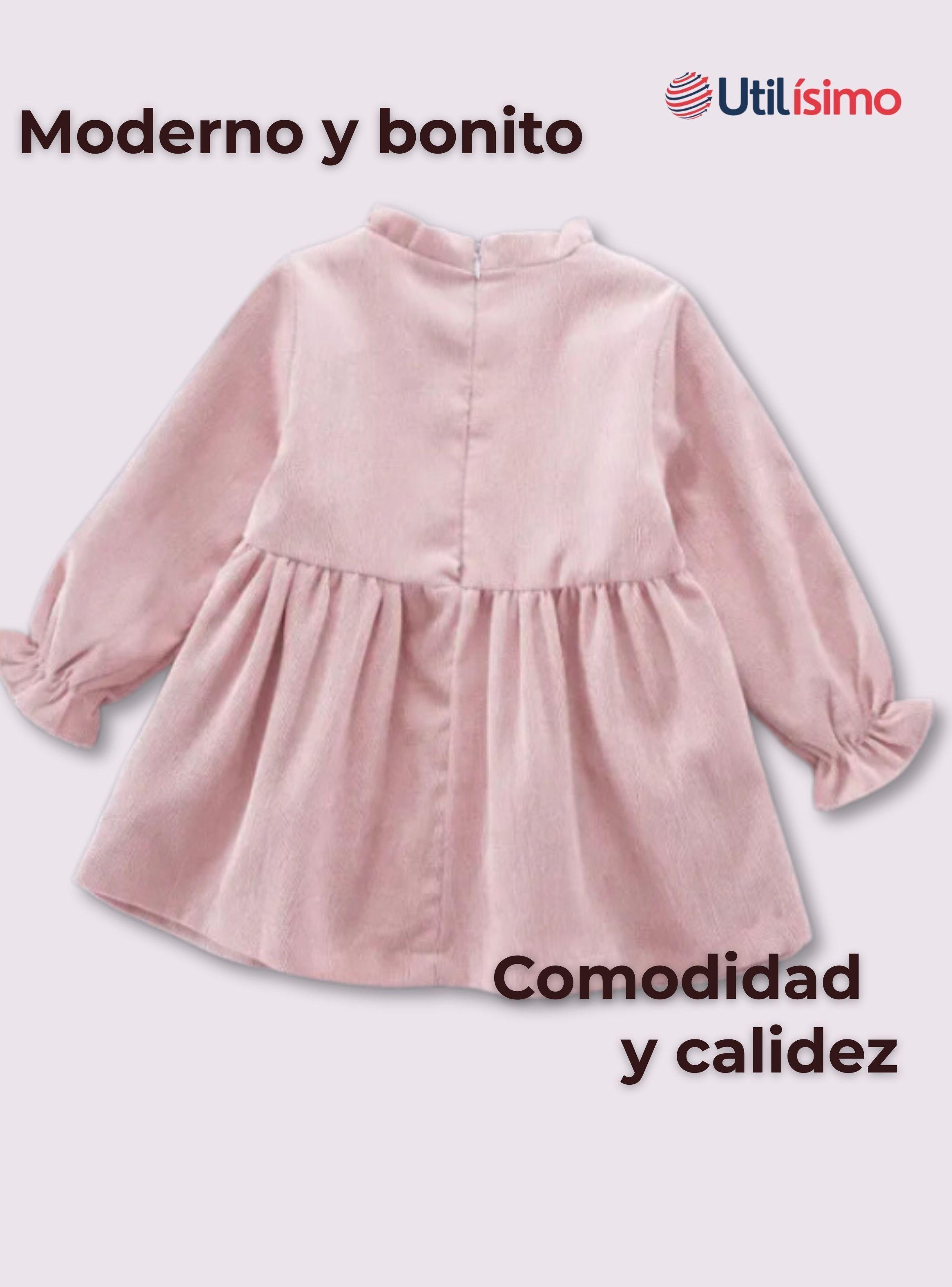 Vestido Con Lazo Negro De Cotelé Forrado En Algodón Niña Rosado-3