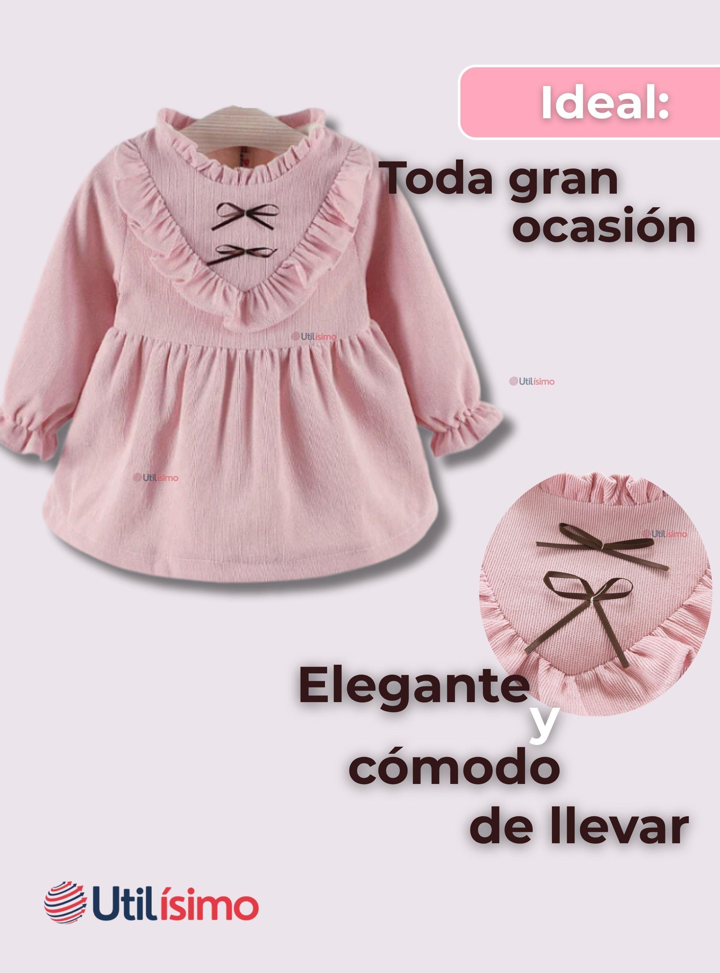 Vestido Con Lazo Negro De Cotelé Forrado En Algodón Niña Rosado-4