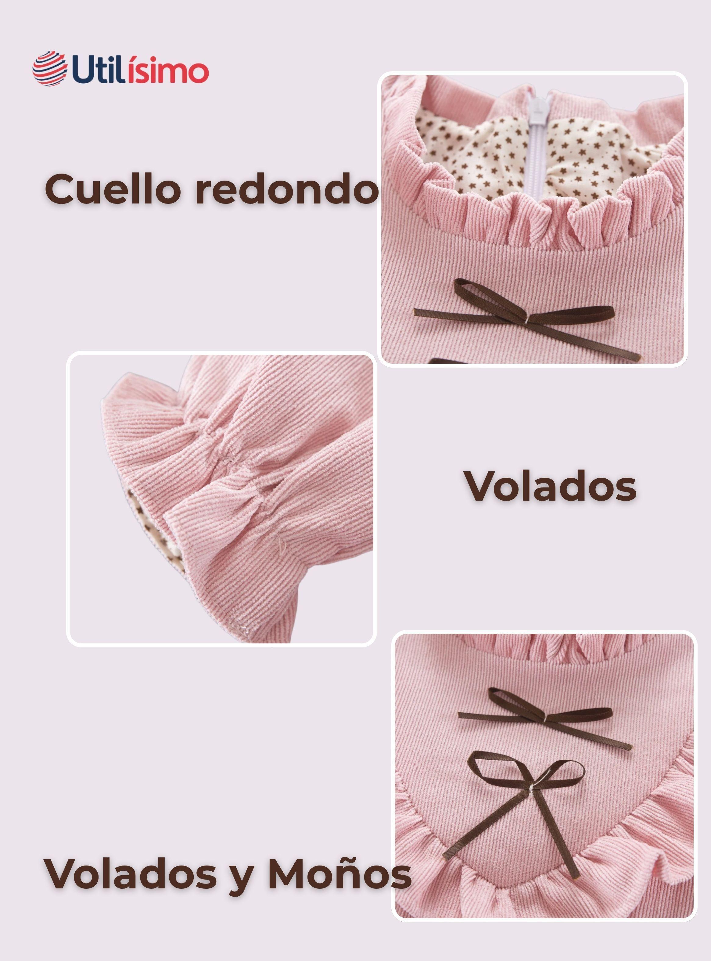 Vestido Con Lazo Negro De Cotelé Forrado En Algodón Niña Rosado-5