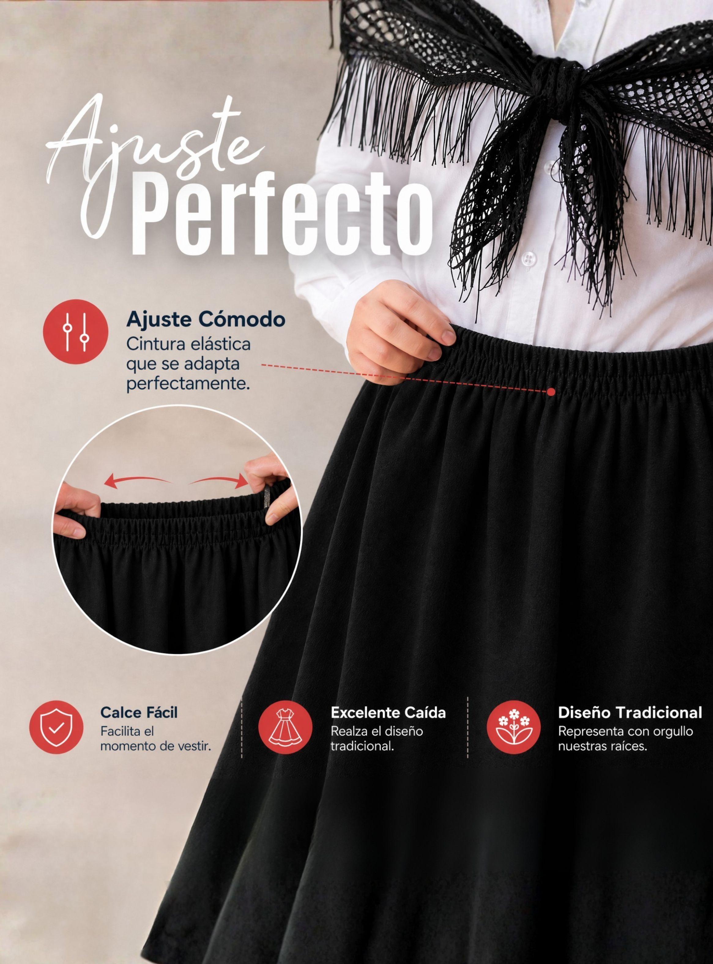 Traje Chilote Niña Negro 4 Piezas Con Polera Baile Típico Fiestas Patrias-7