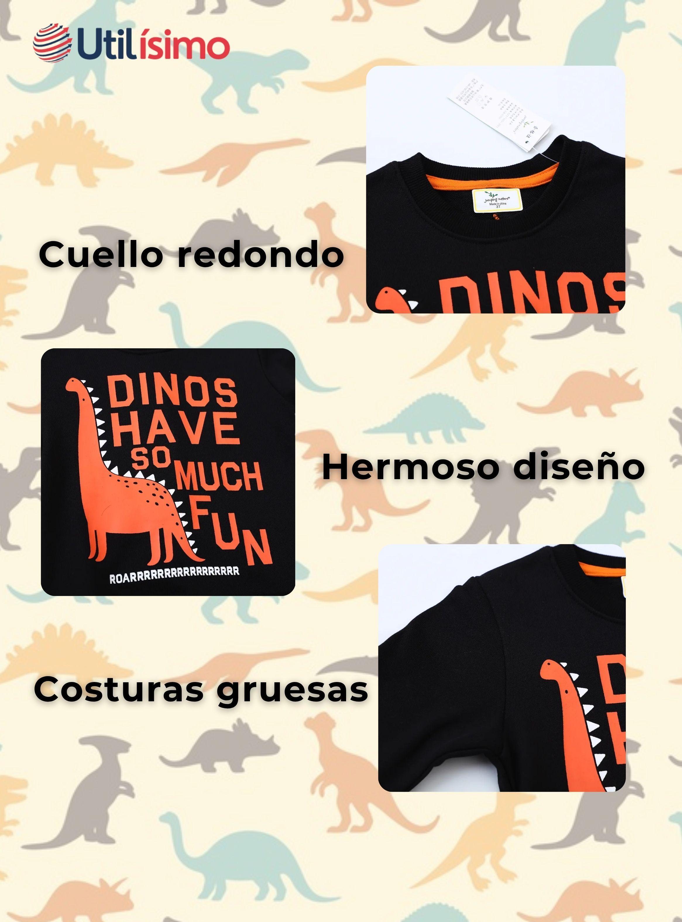Polerón Algodón Cuello Redondo Niño Negro Dinosaurio-3