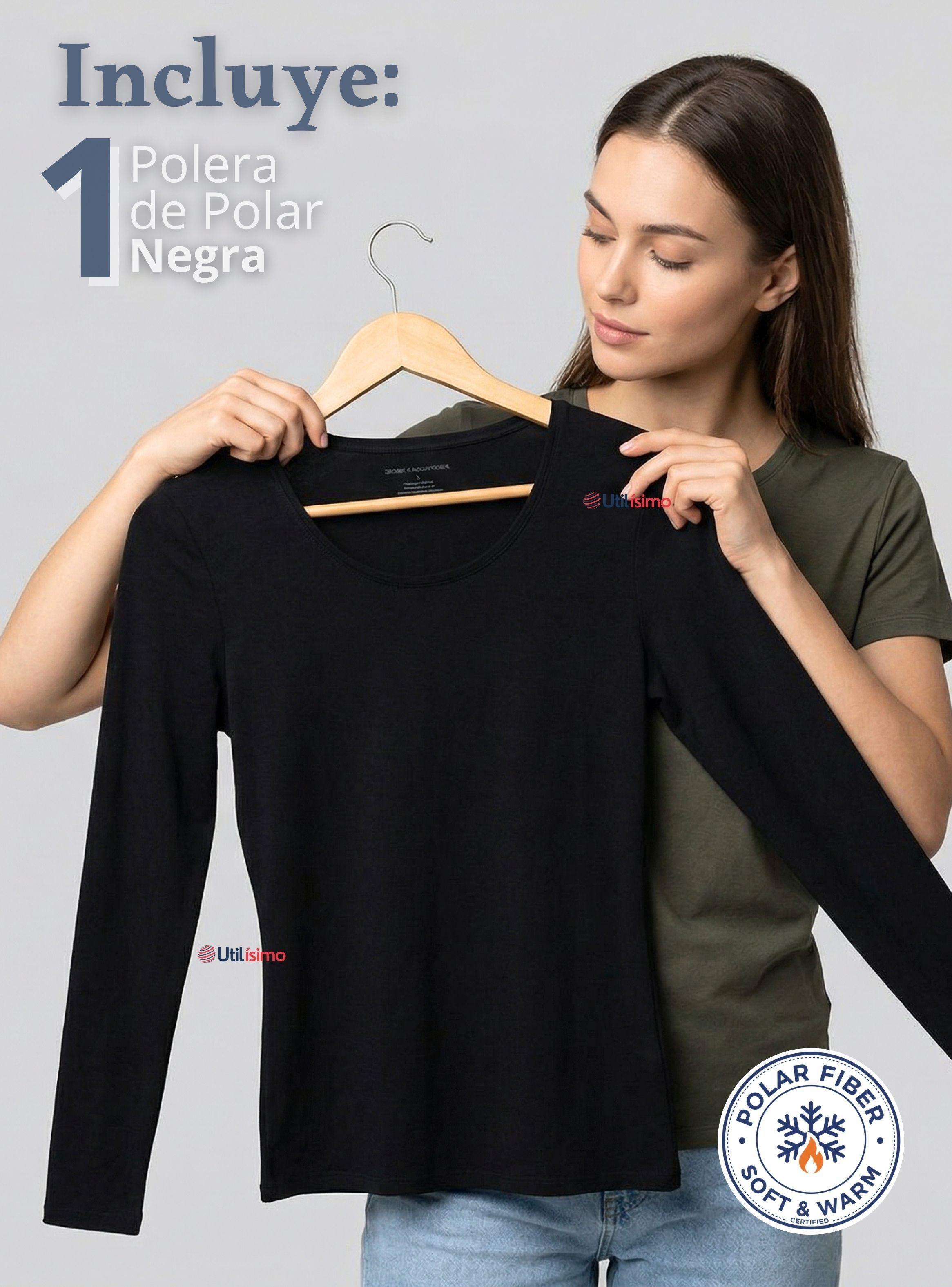 Camiseta Polera Polar Primera Capa Color Negro Manga Larga Mujer-1