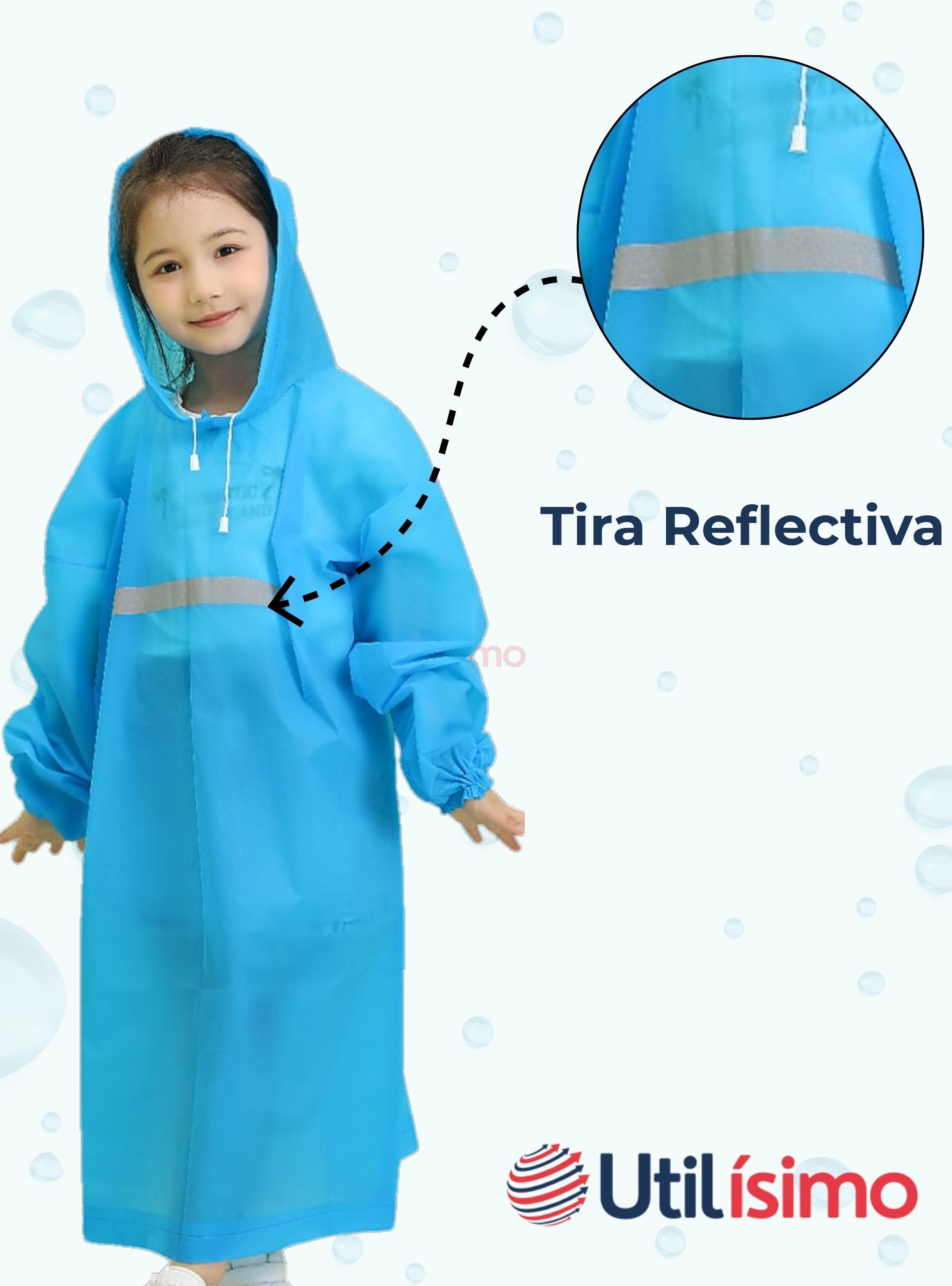 Poncho Impermeable Niños Tira reflectante Azul-3