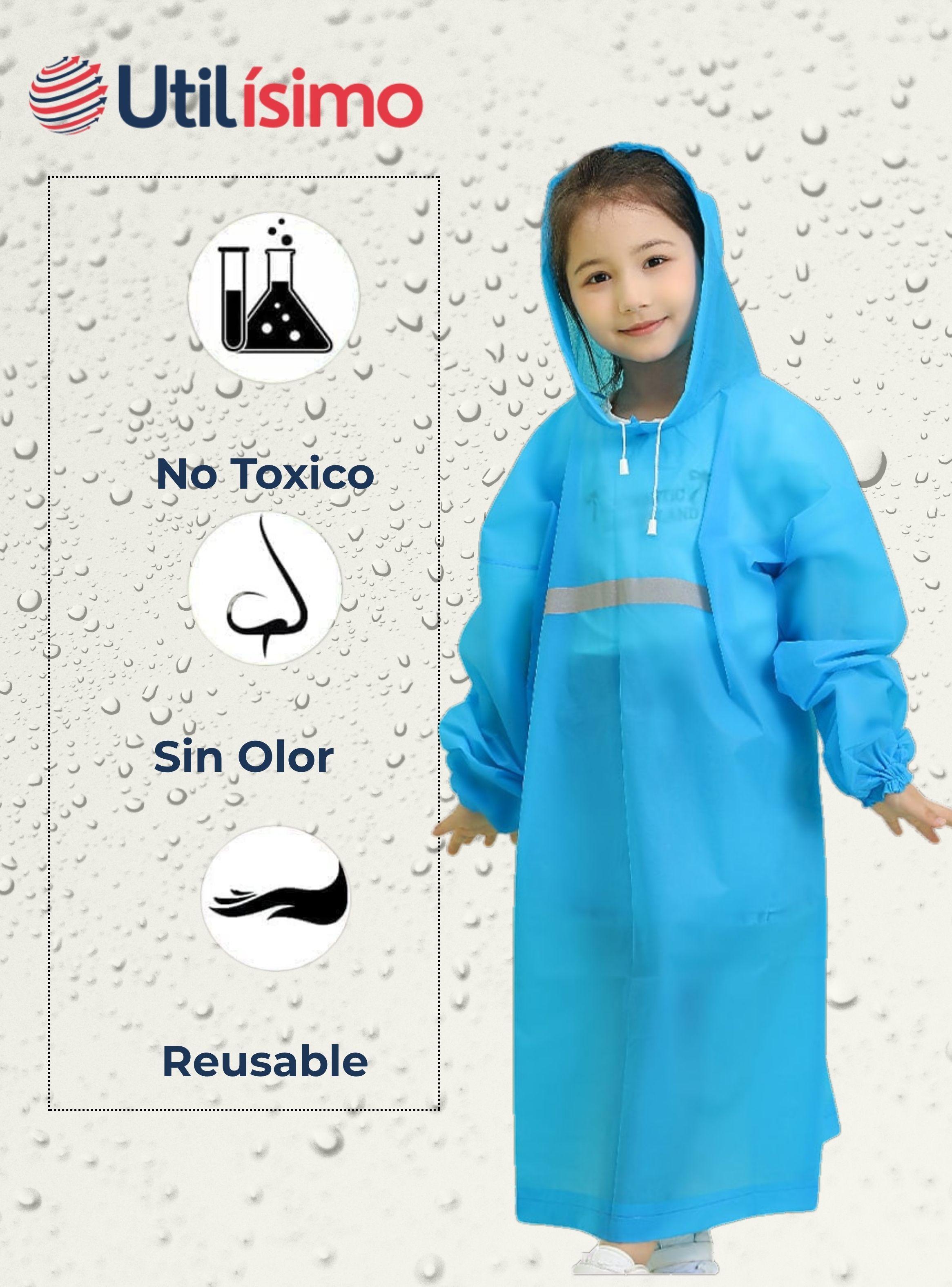 Poncho Impermeable Niños Tira reflectante Azul-4