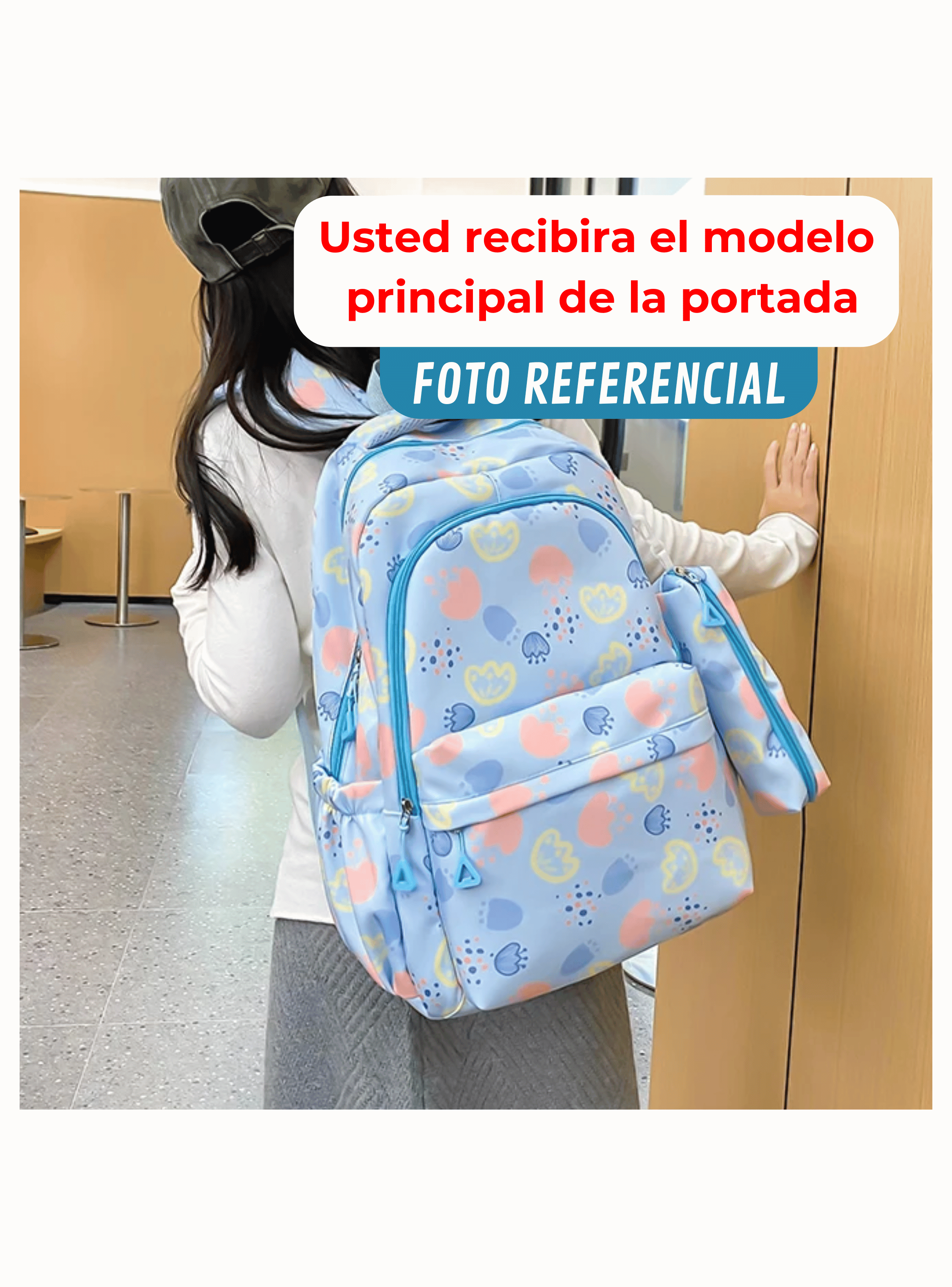 Mochila Escolar 46cm Diseño Floral Print Green-4