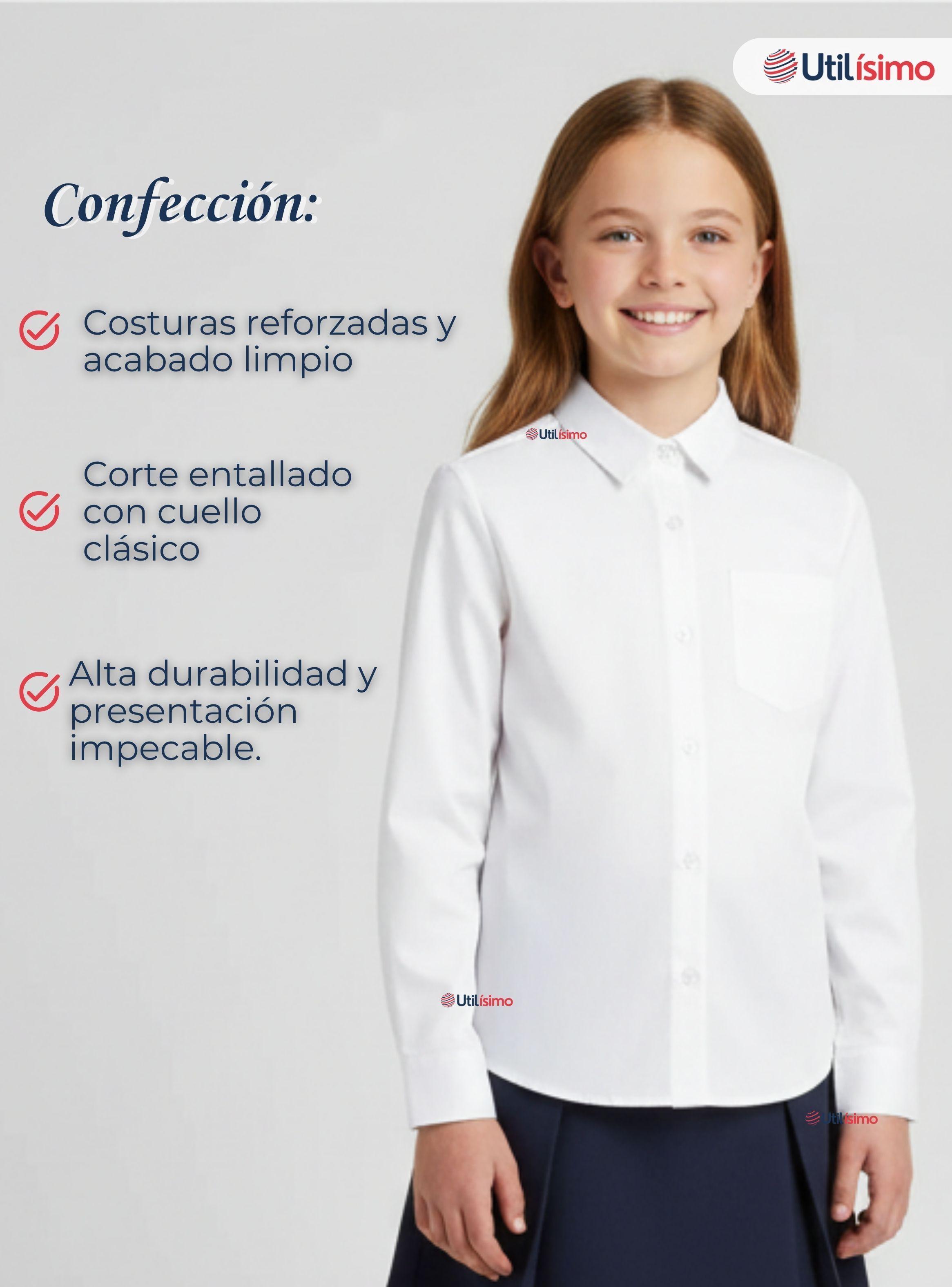 Blusa Escolar Camisa Manga Larga Color Blanco Colegio Para Niñas y Juvenil-4