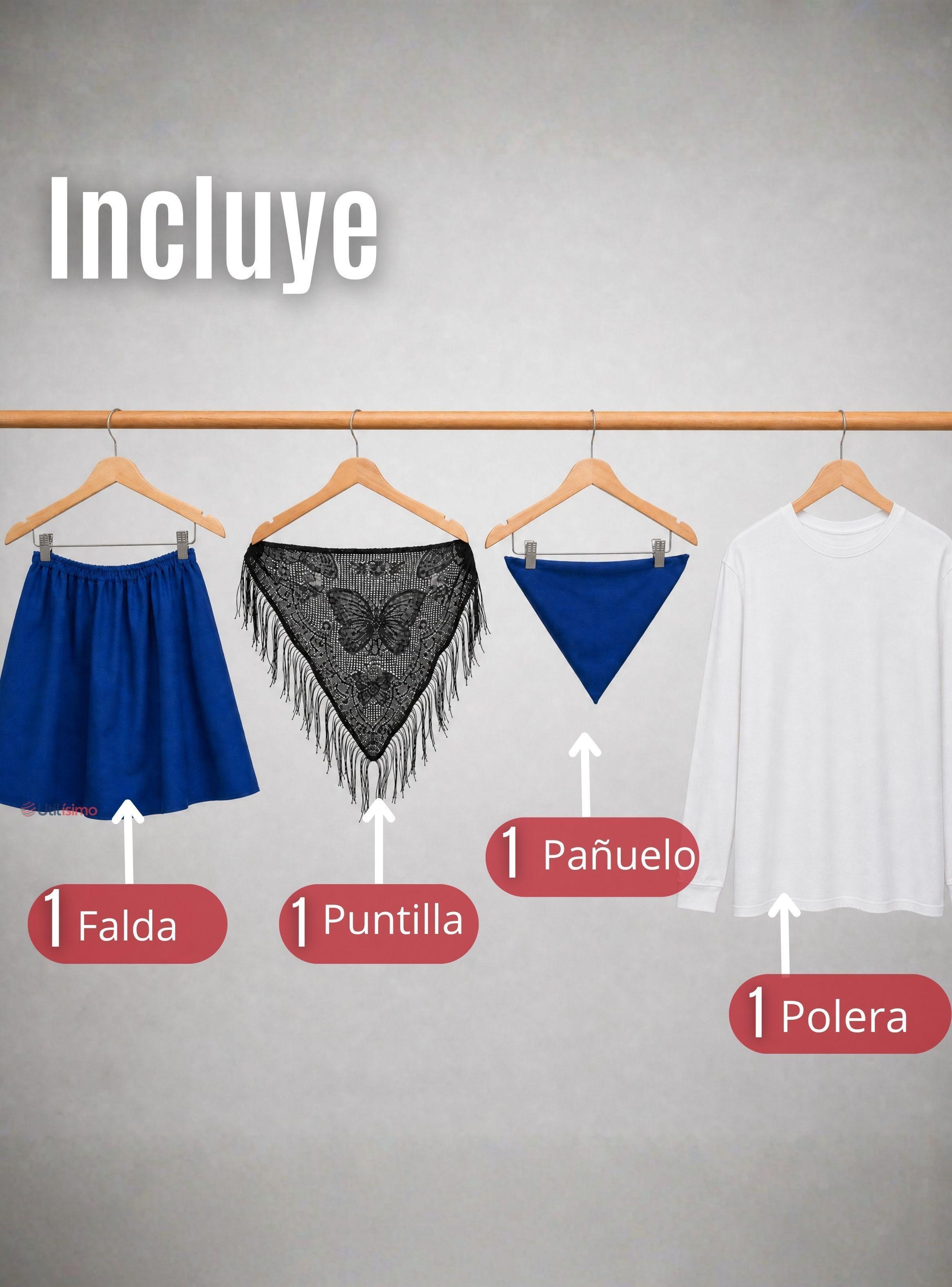 Traje Chilote Juvenil 4 Piezas Azul Con Polera Baile Típico Fiestas Patrias-2