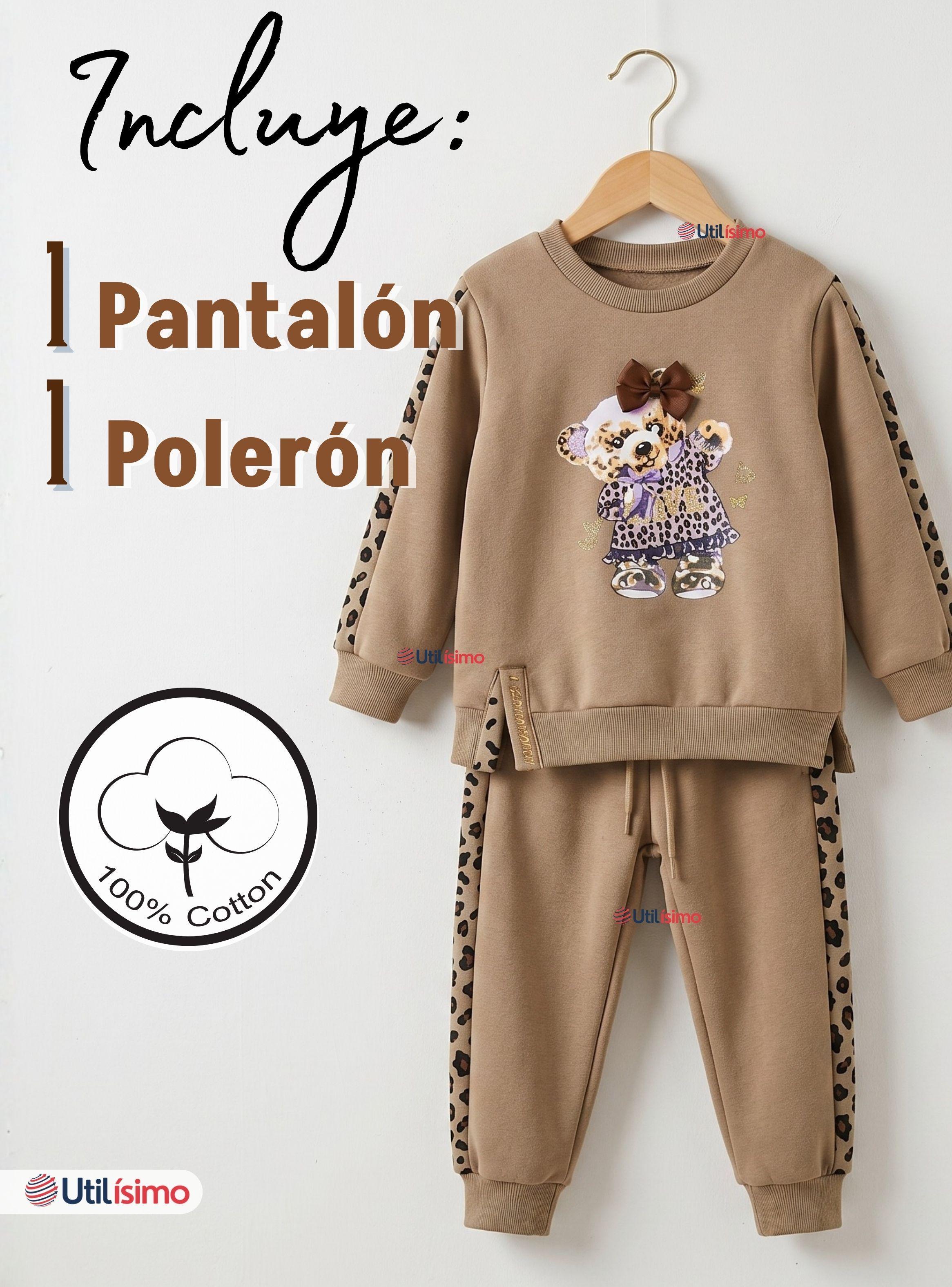 Conjunto 2 Piezas Buzo Pantalón Y Polerón Beige Osito Niñas-2